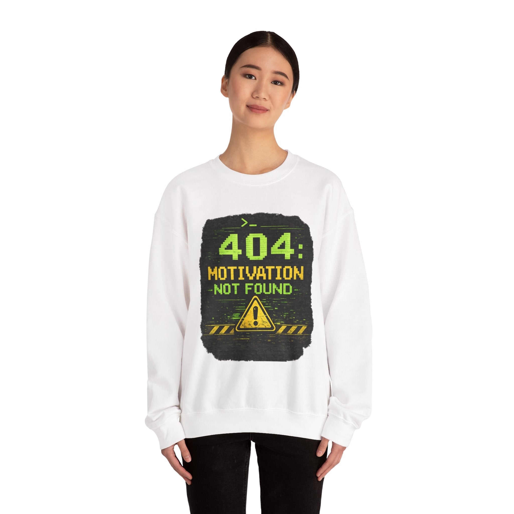 "404: Motivation Not Found" Funny Tech Graphic Crewneck Sweatshirt