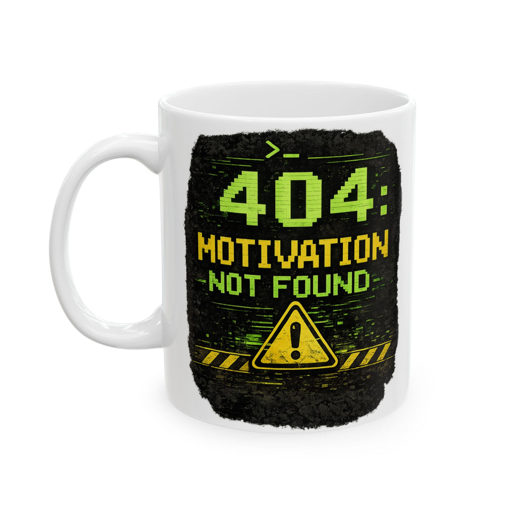 "Error 404 Motivation Not Found" Geek Humor Ceramic Mug, (11oz, 15oz)