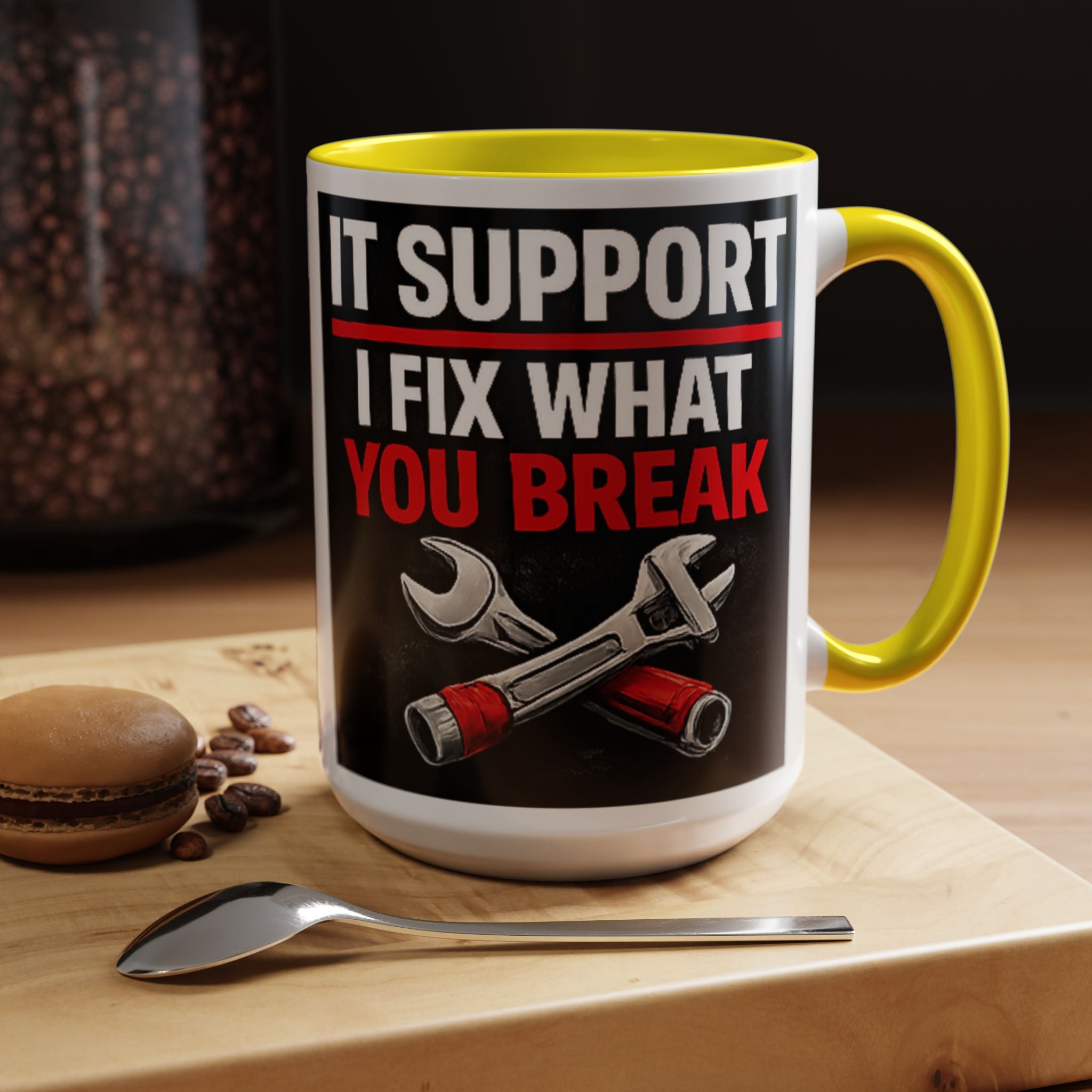 "It Support:  I Fix What You Break" IT Humor Accent Coffee Mug (11, 15oz)