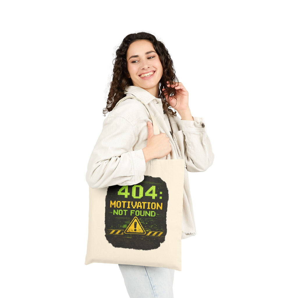 "404: Motivation Not Found" Funny IT Tech Humor Fake Error Canvas Tote Bag