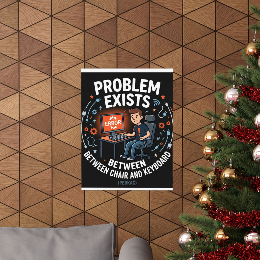 "Problem Exists Between Chair & Keyboard" Tech Humor Funny IT Matte Vertical Posters