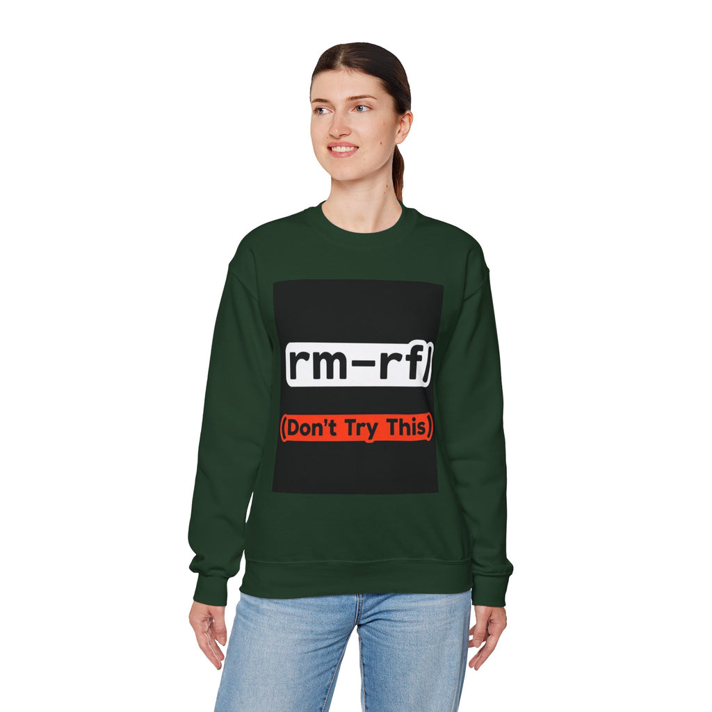"rm -rf/ (Don't Try This)" — Funny Linux Command Crewneck Sweatshirt