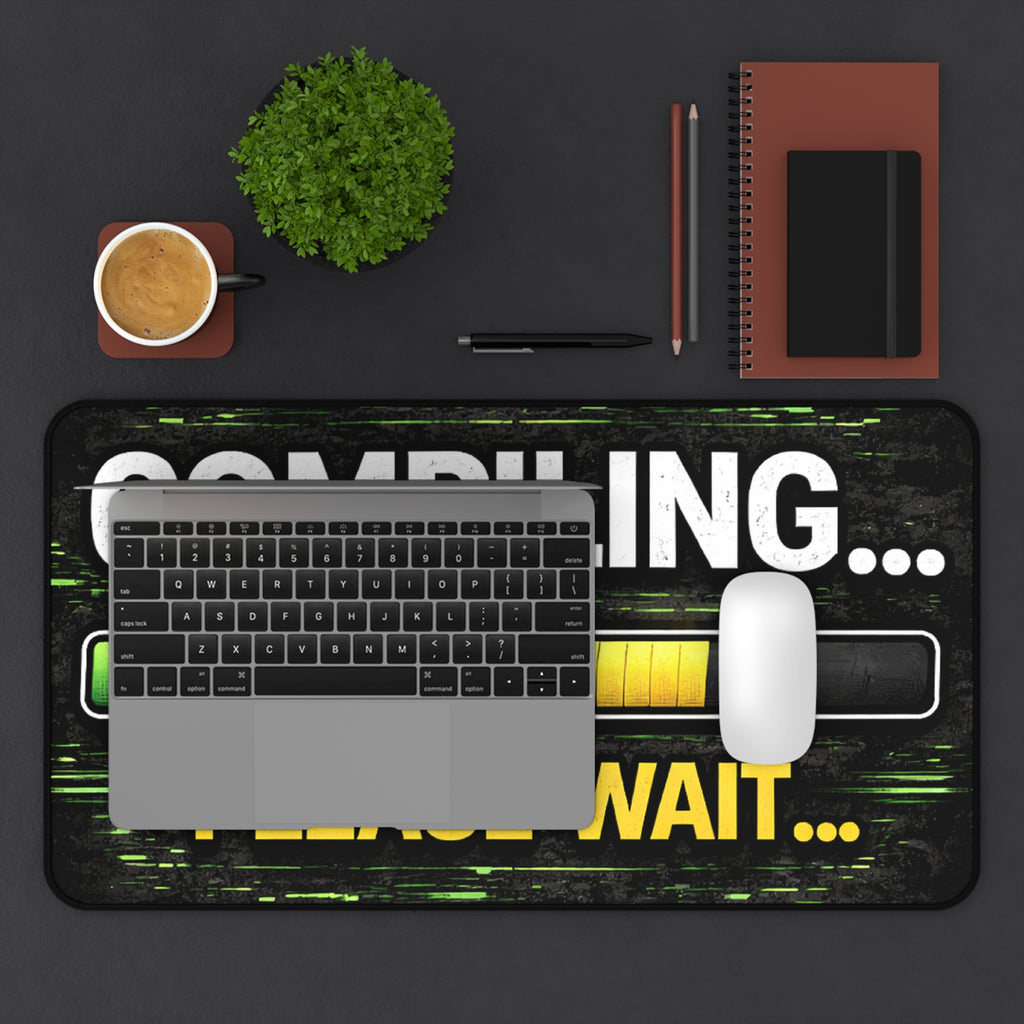 "Compiling... Please Wait" Funny IT Desk Mat Tech Humor Programmer Keyboard Mouse Pad