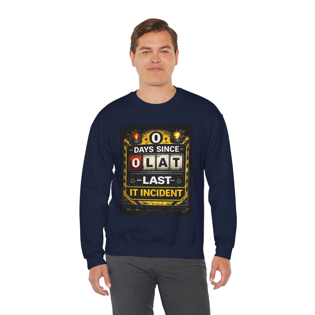 "0 Days Since Last IT Incident" Funny Tech Support Crewneck Sweatshirt