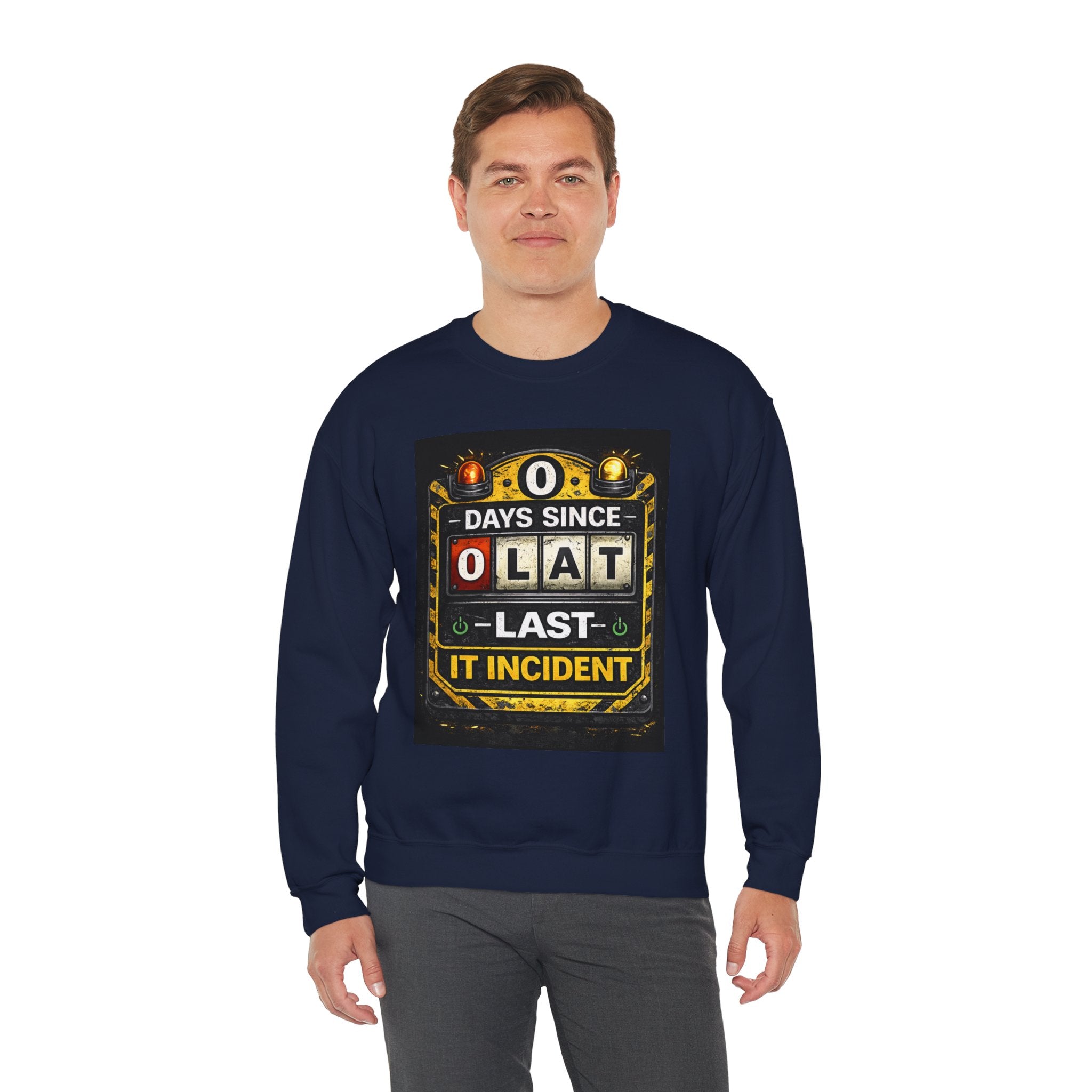 "0 Days Since Last IT Incident" Funny Tech Support Crewneck Sweatshirt