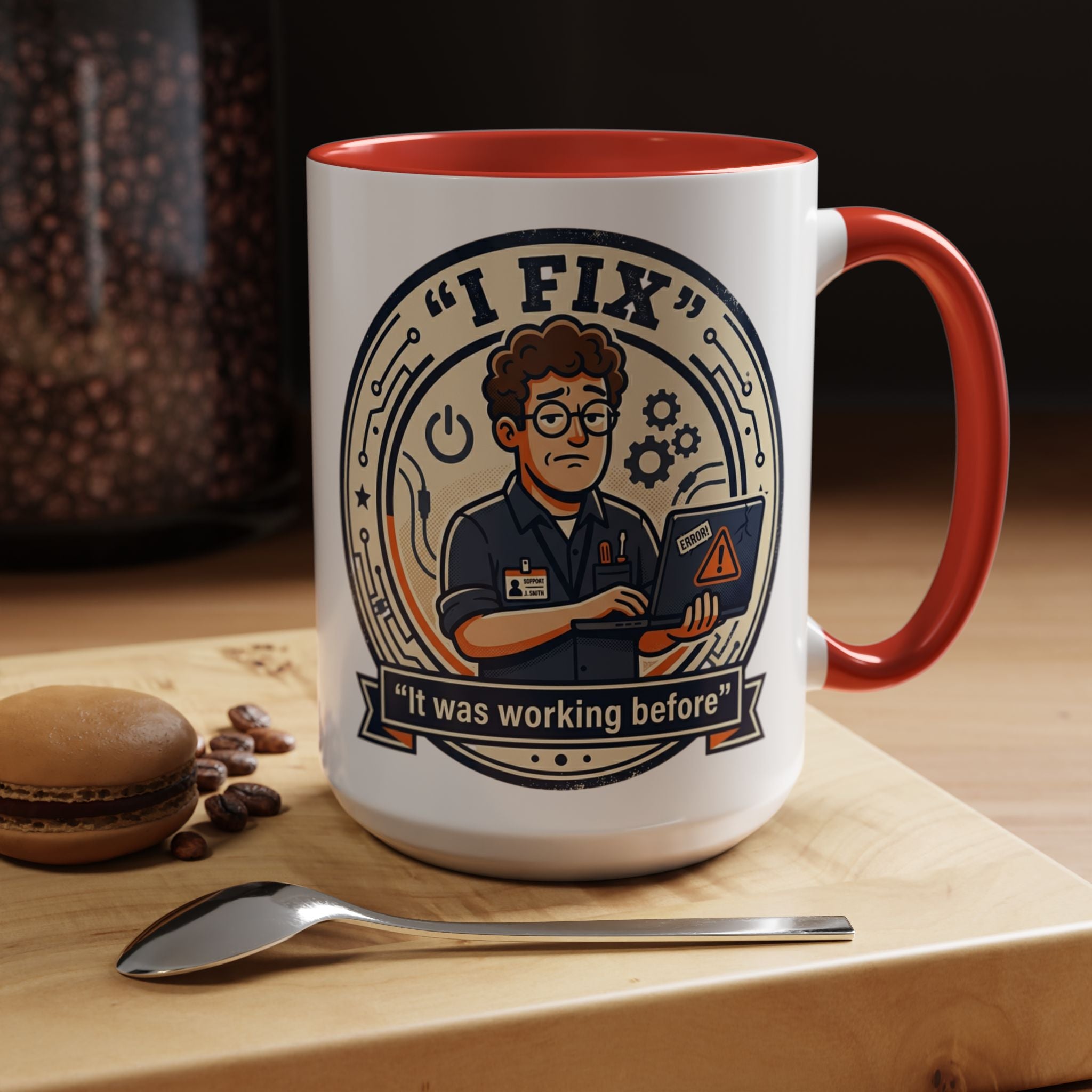 "I Fix: It Was Working Before" IT Humor Accent Coffee Mug (11, 15oz)