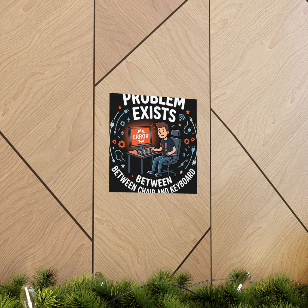 "Problem Exists Between Chair & Keyboard" Tech Humor Funny IT Matte Vertical Posters