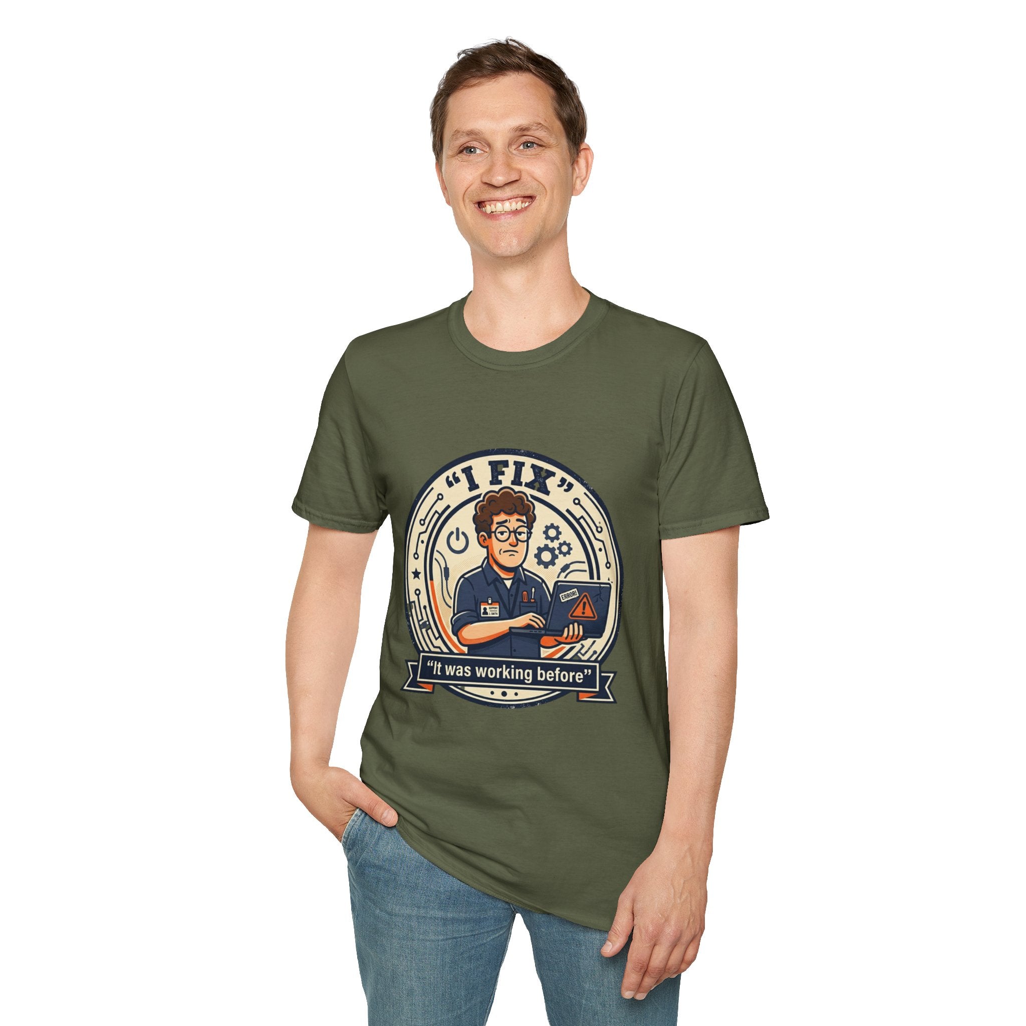 "I Fix: It Worked Before" Funny IT T-Shirt — Tech Support Humor Tee