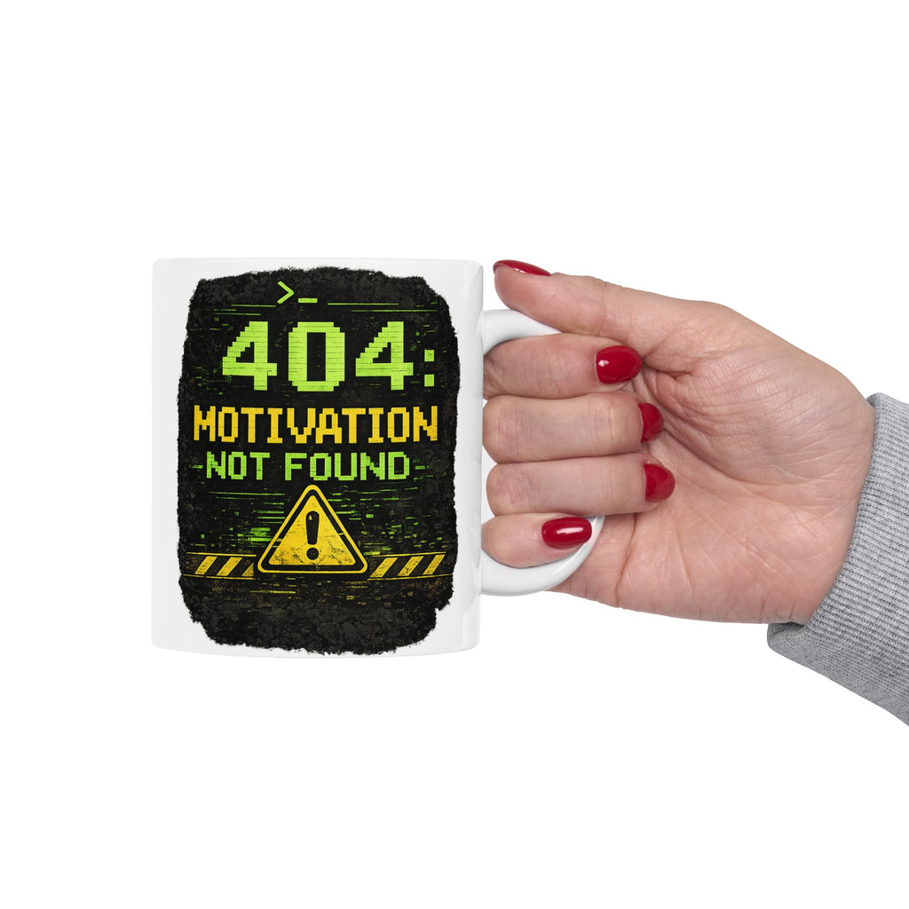"Error 404 Motivation Not Found" Geek Humor Ceramic Mug, (11oz, 15oz)