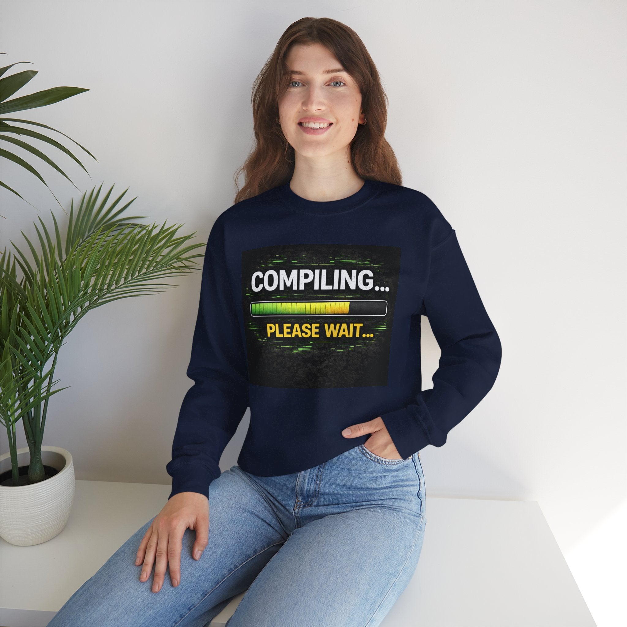 "Compiling... Please Wait" Tech Humor Crewneck Sweatshirt