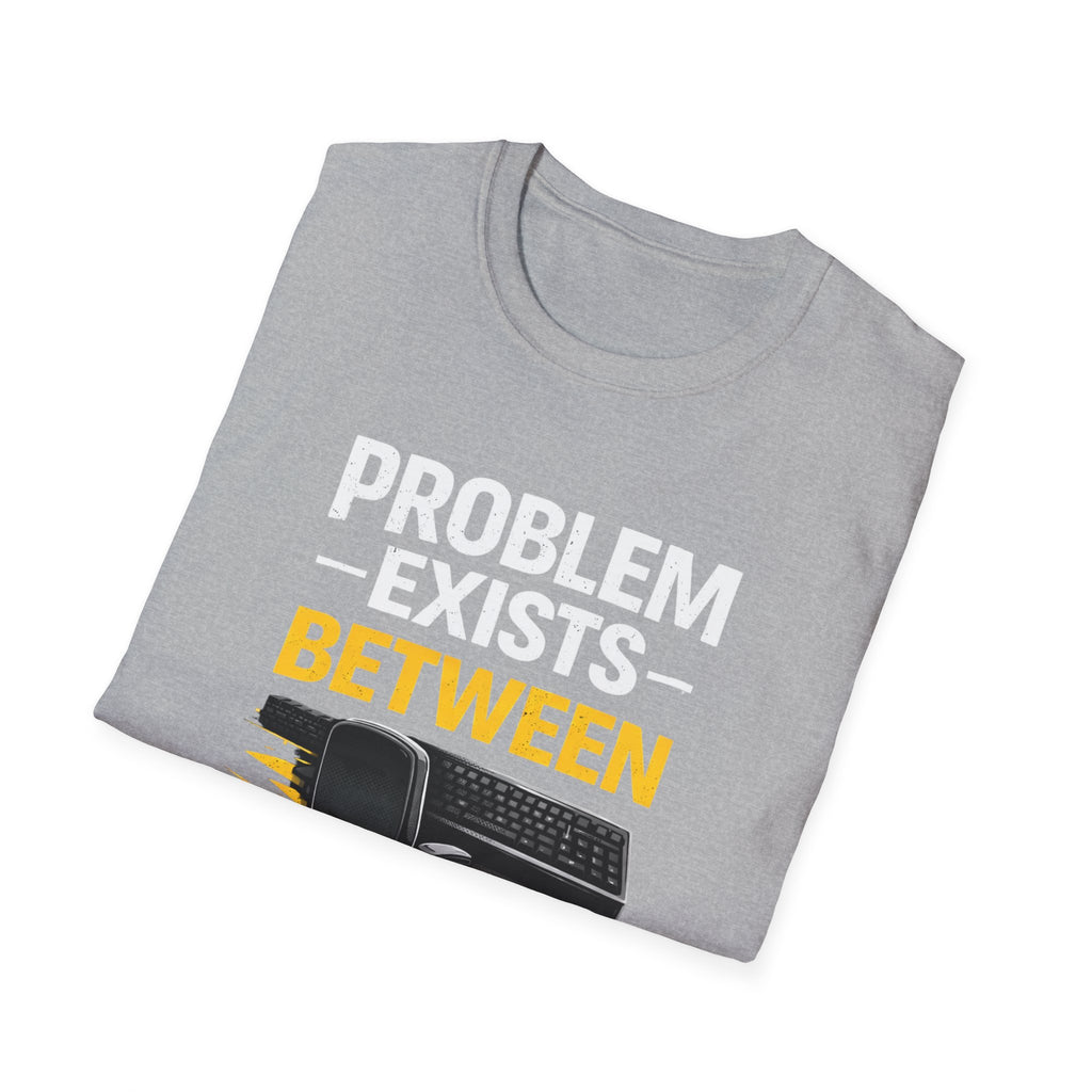 "Problem Exists Between Chair and Keyboard" Tech Humor T-Shirt — Funny Gamer/IT Tee