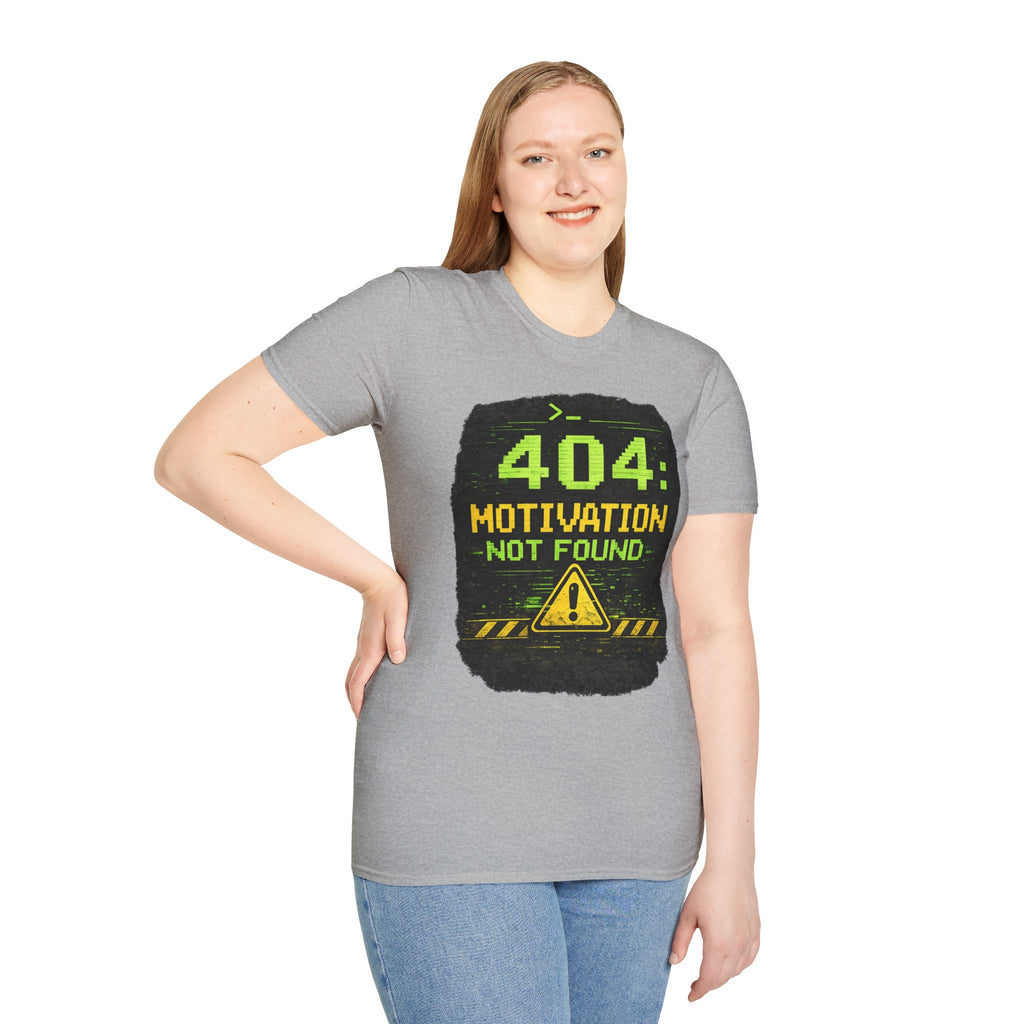 "404: Motivation Not Found" Funny IT Graphic Tee- Tech Humor T-Shirt