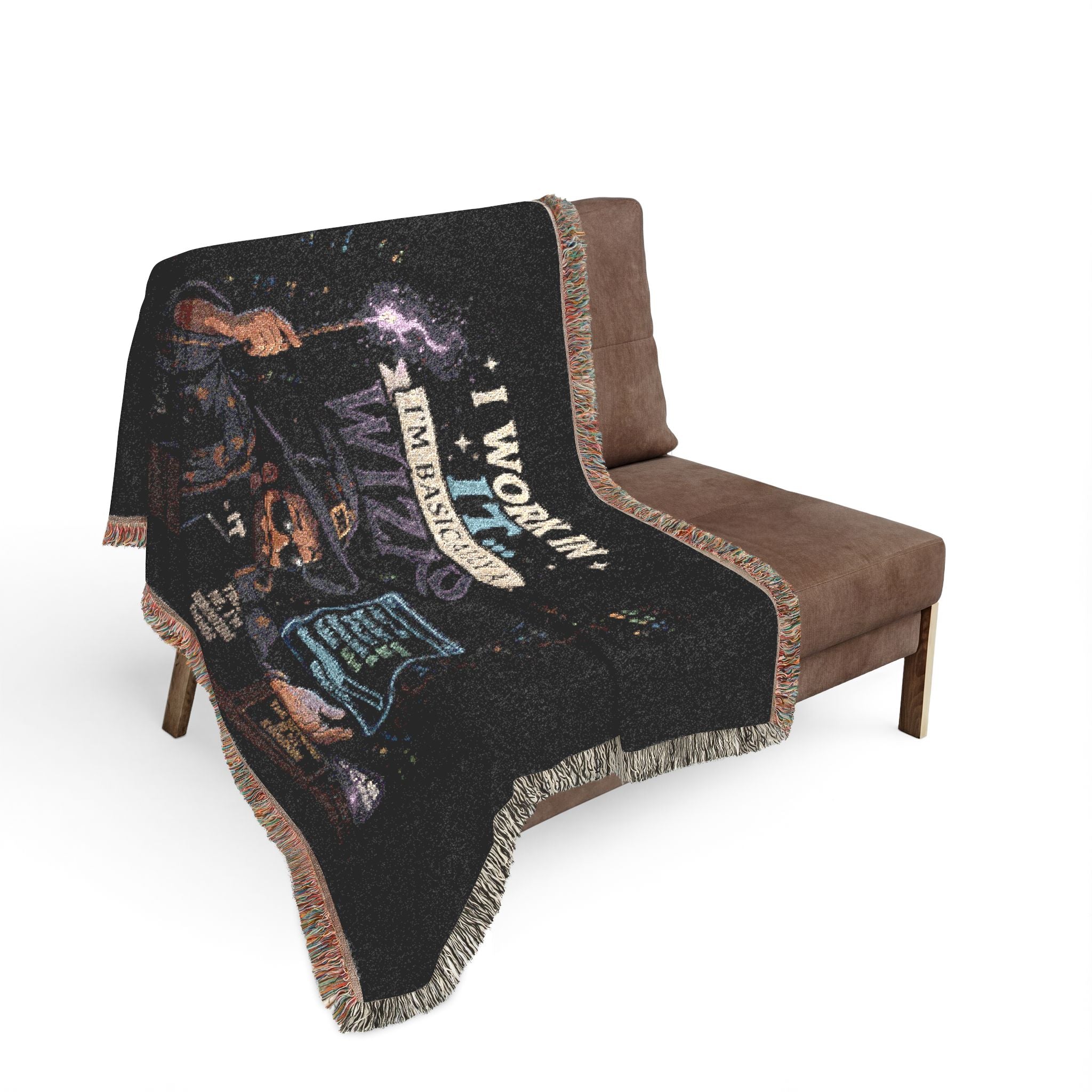 "I Work In IT... I'm Basically A Wizard" Funny IT Tech Humor Woven Blanket Funny IT Tech