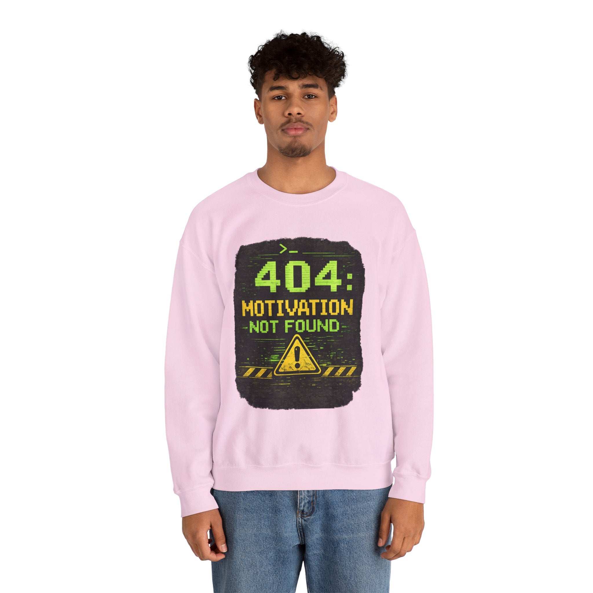 "404: Motivation Not Found" Funny Tech Graphic Crewneck Sweatshirt