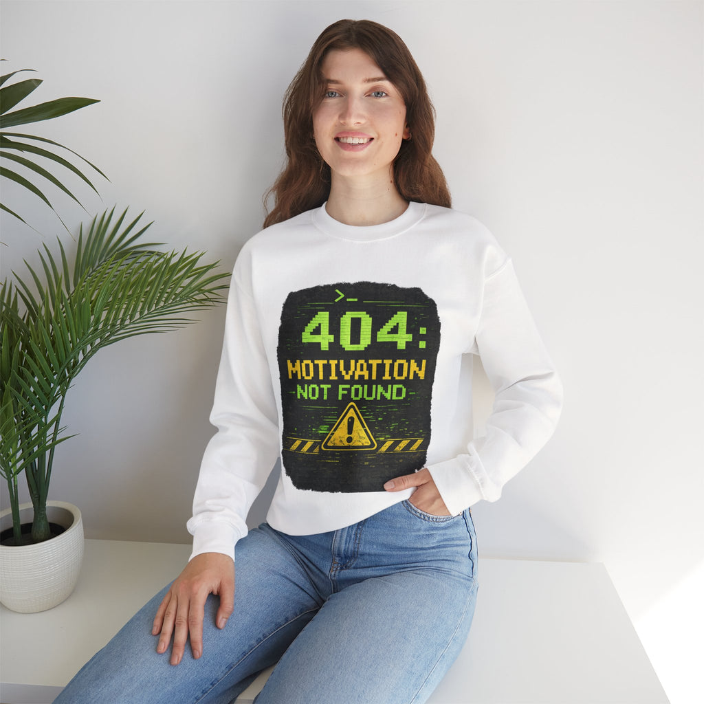 "404: Motivation Not Found" Funny Tech Graphic Crewneck Sweatshirt