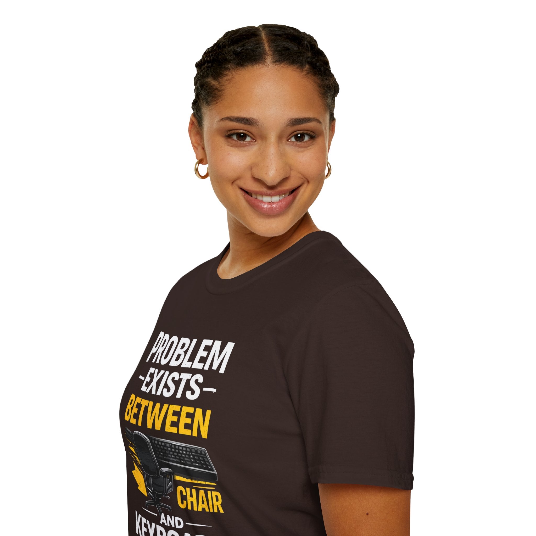"Problem Exists Between Chair and Keyboard" Tech Humor T-Shirt — Funny Gamer/IT Tee