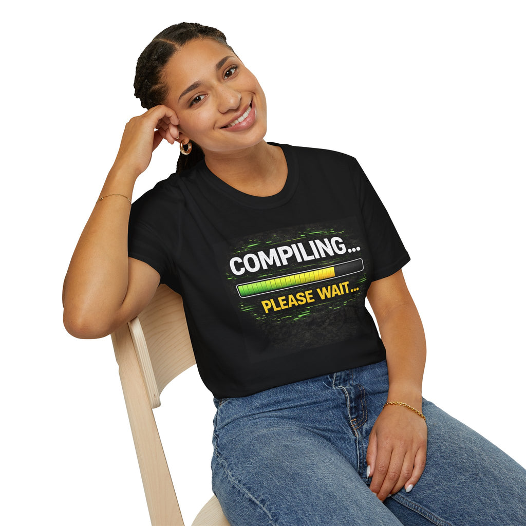 "Compiling... Please Wait" Programmer Loading Graphic Tee Funny IT Tech Humor T-Shirt