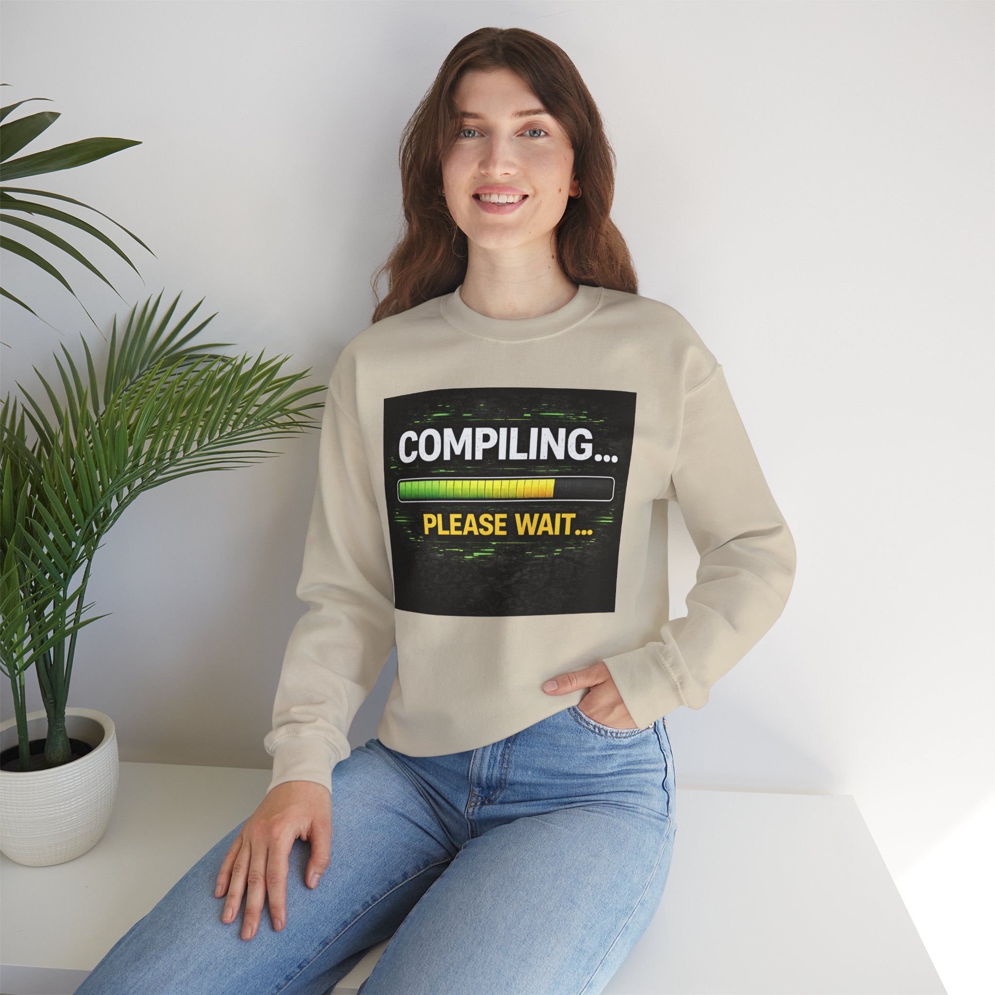"Compiling... Please Wait" Tech Humor Crewneck Sweatshirt