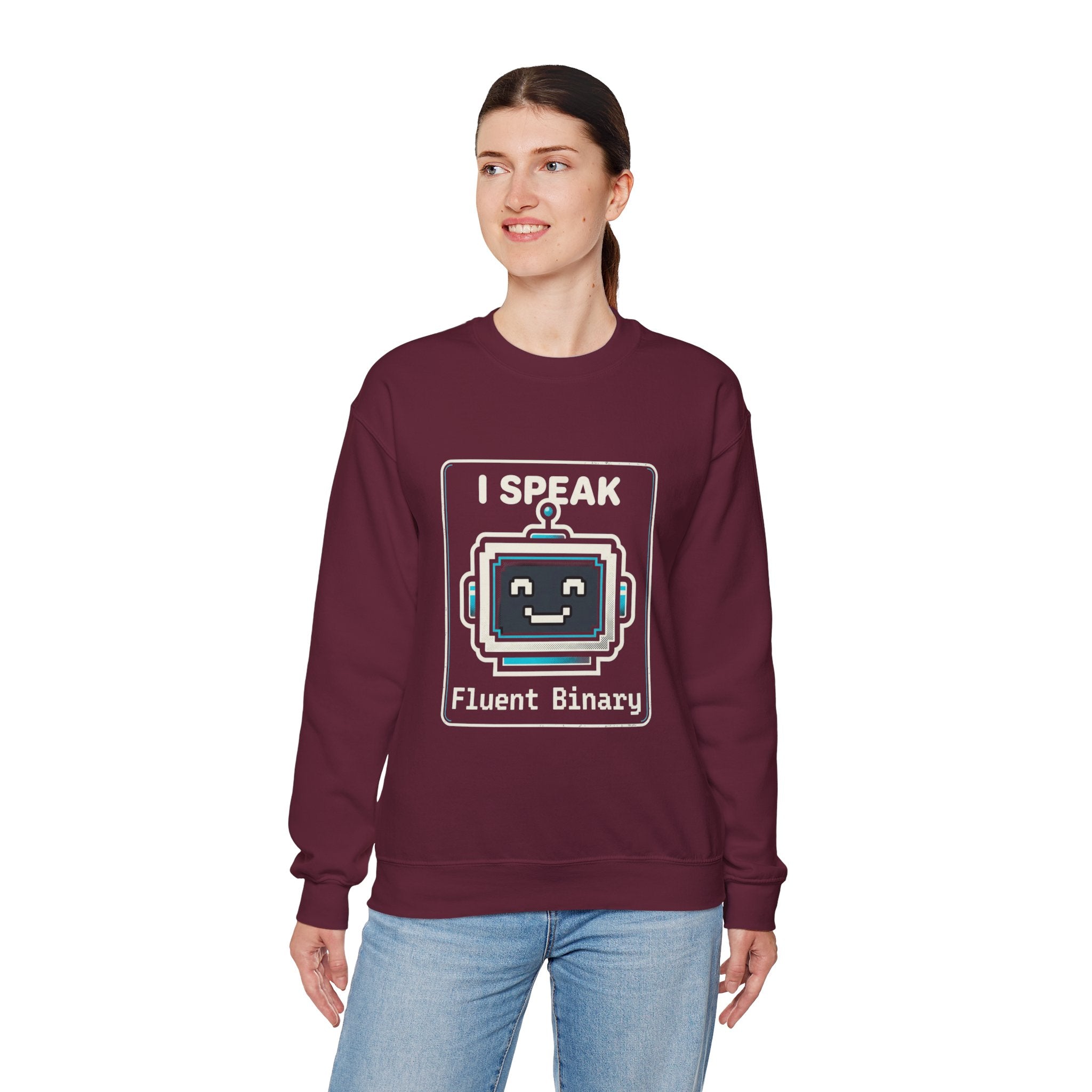 "I Speak Fluent Binary" Funny IT Crewneck Sweatshirt