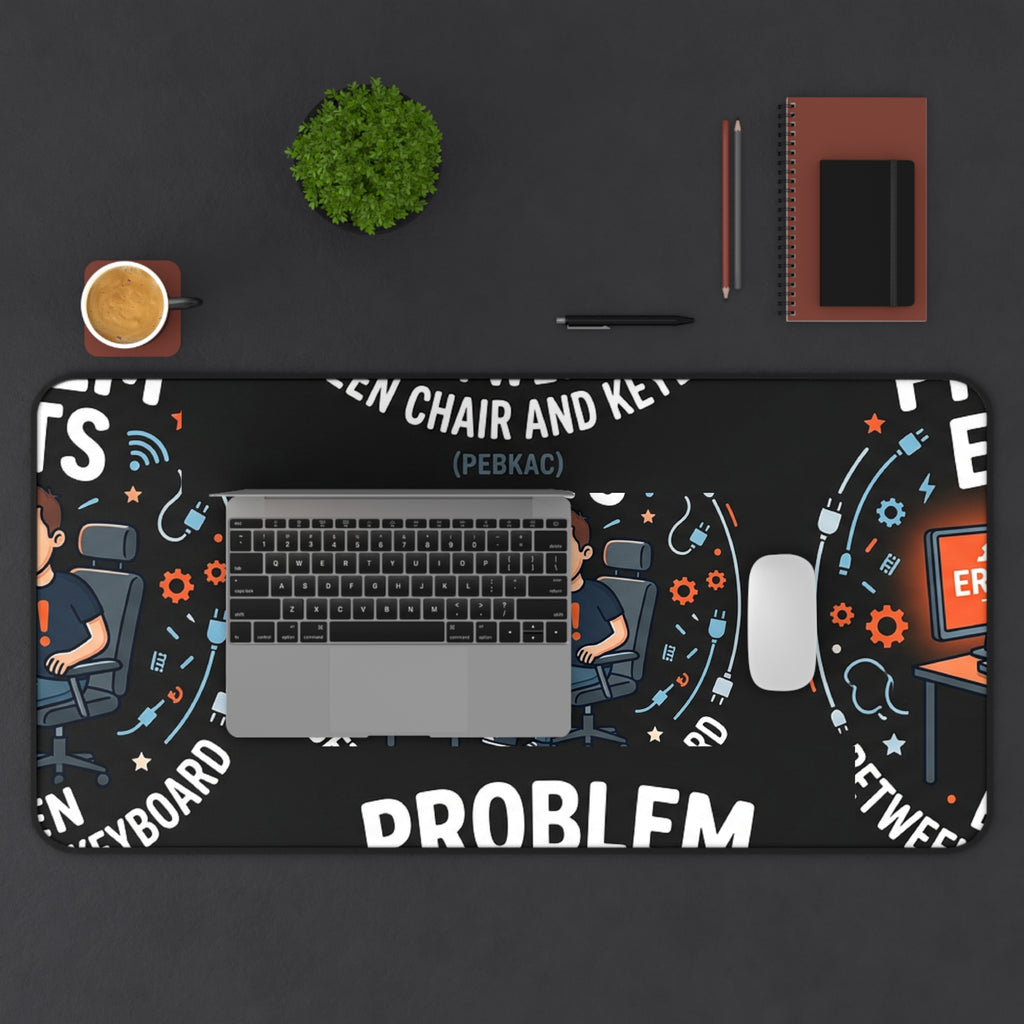 "Problem Exists Between Chair and Keyboard" Tech Humor Desk Mat – Funny IT Programmer Mouse Pad