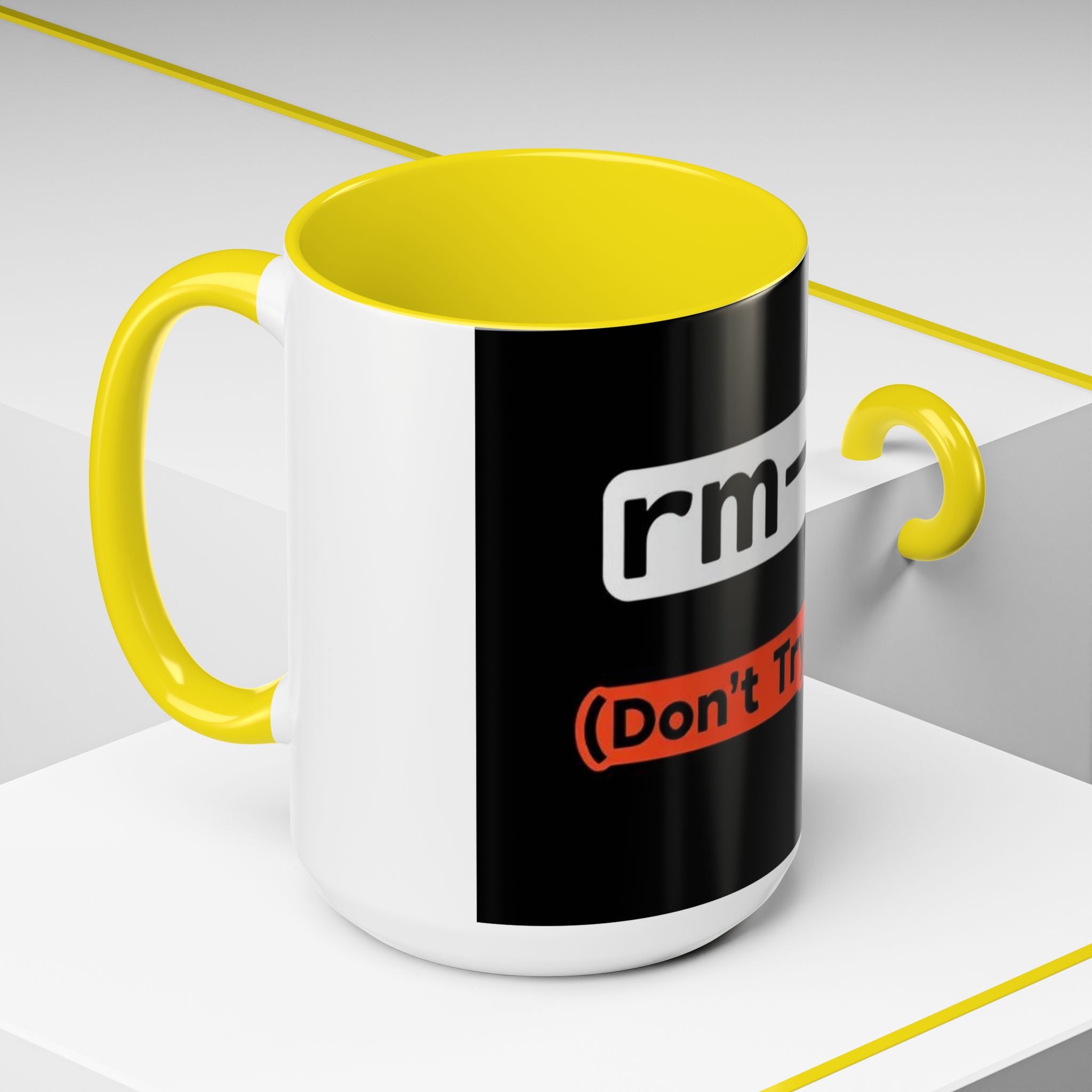 "rm -rf / (Don't Try This)" Funny IT Tech Humor Black Accent Ceramic Coffee Mug