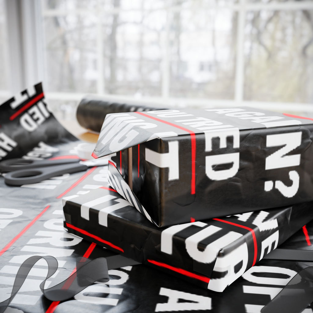"Have You Tried Turning It Off & On Again?" Funny IT Graphic Holiday Gift Wrap (Bold Red & White Text) Tech Humor Wrapping Paper