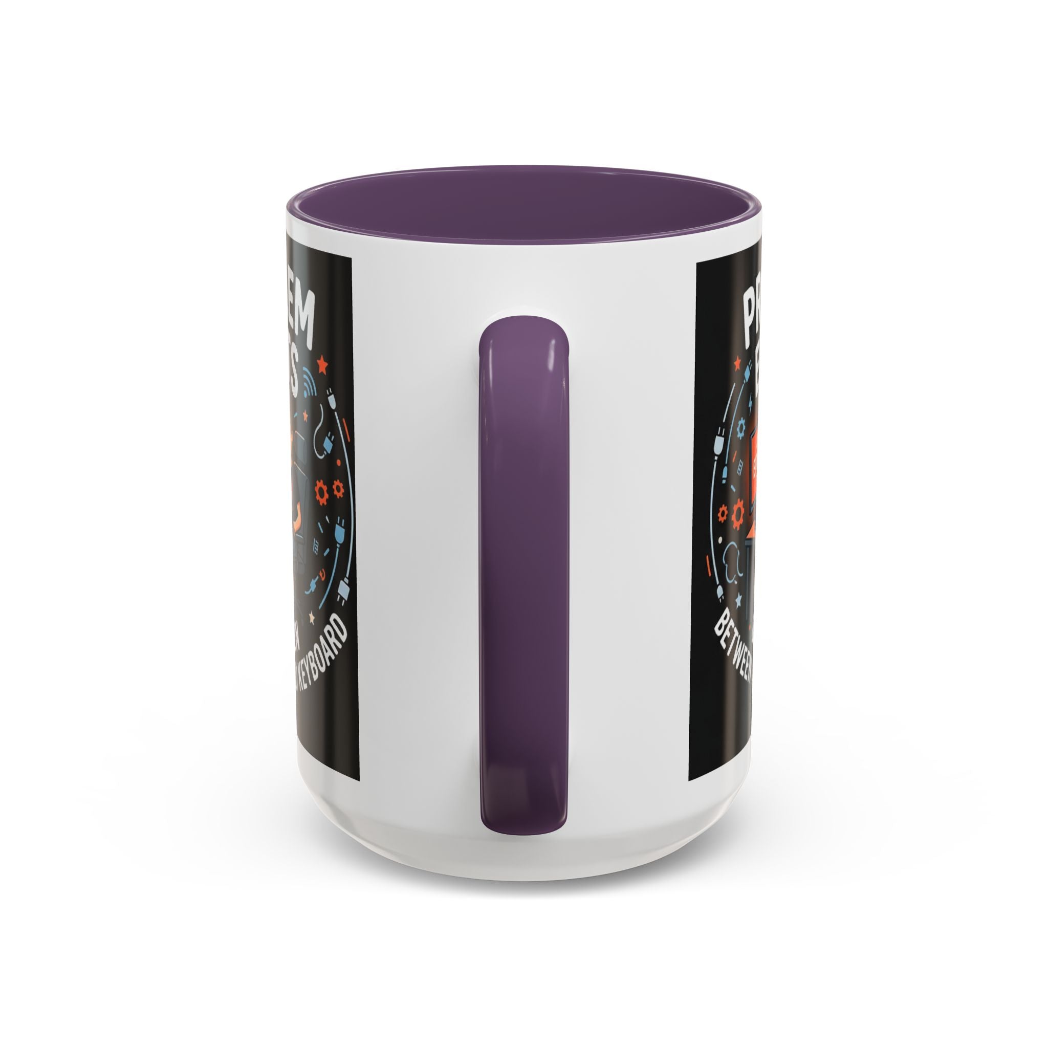 "Problem Exists Between Chair & Keyboard" IT Humor Accent Coffee Mug (11, 15oz)