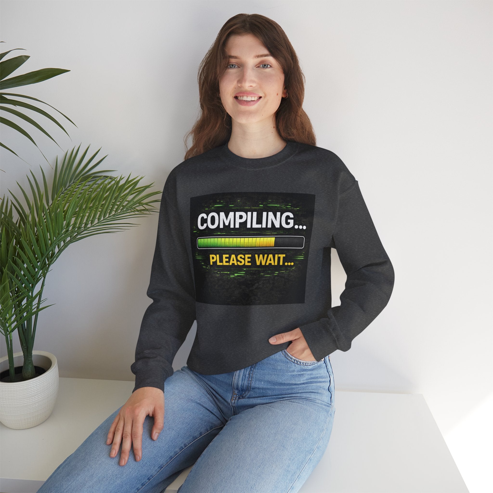 "Compiling... Please Wait" Tech Humor Crewneck Sweatshirt