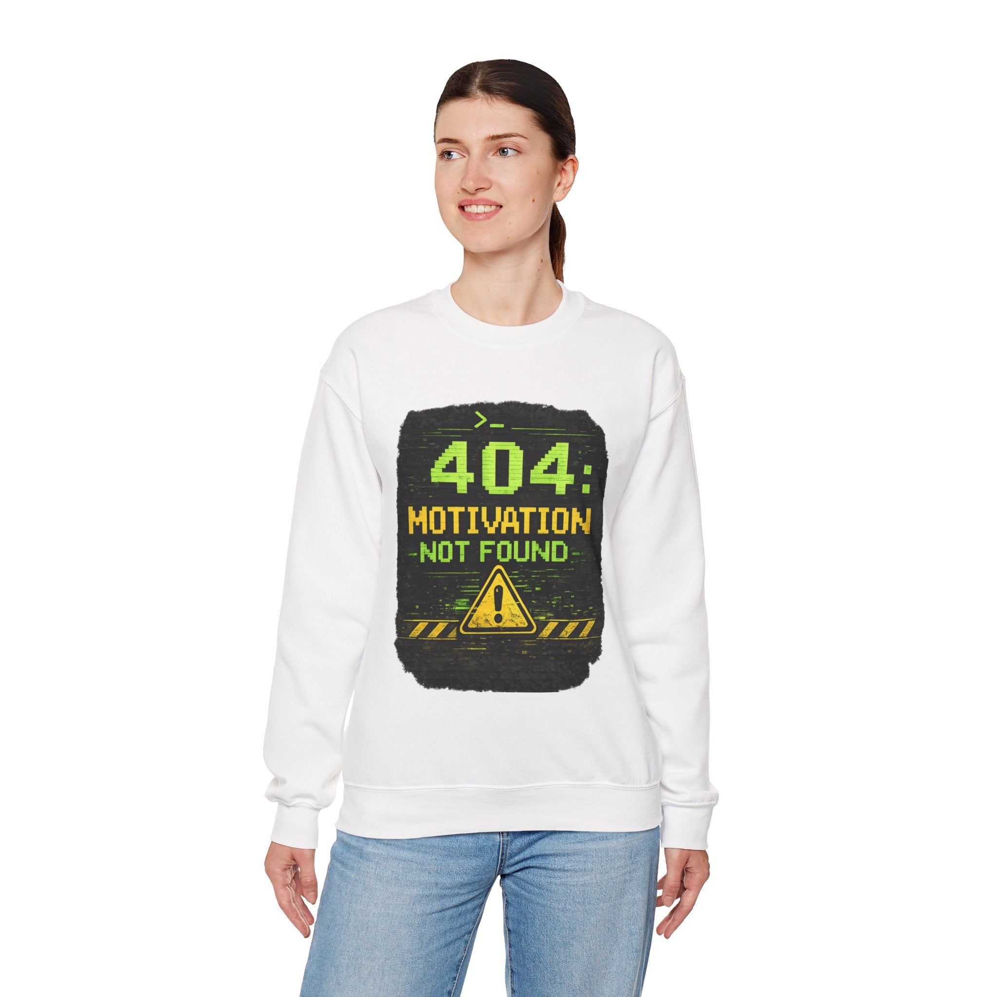 "404: Motivation Not Found" Funny Tech Graphic Crewneck Sweatshirt