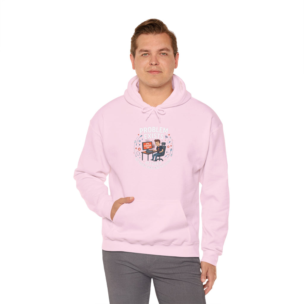 "Problem Exists Between the Chair & Keyboard" Tech Humor Graphic Hoodie