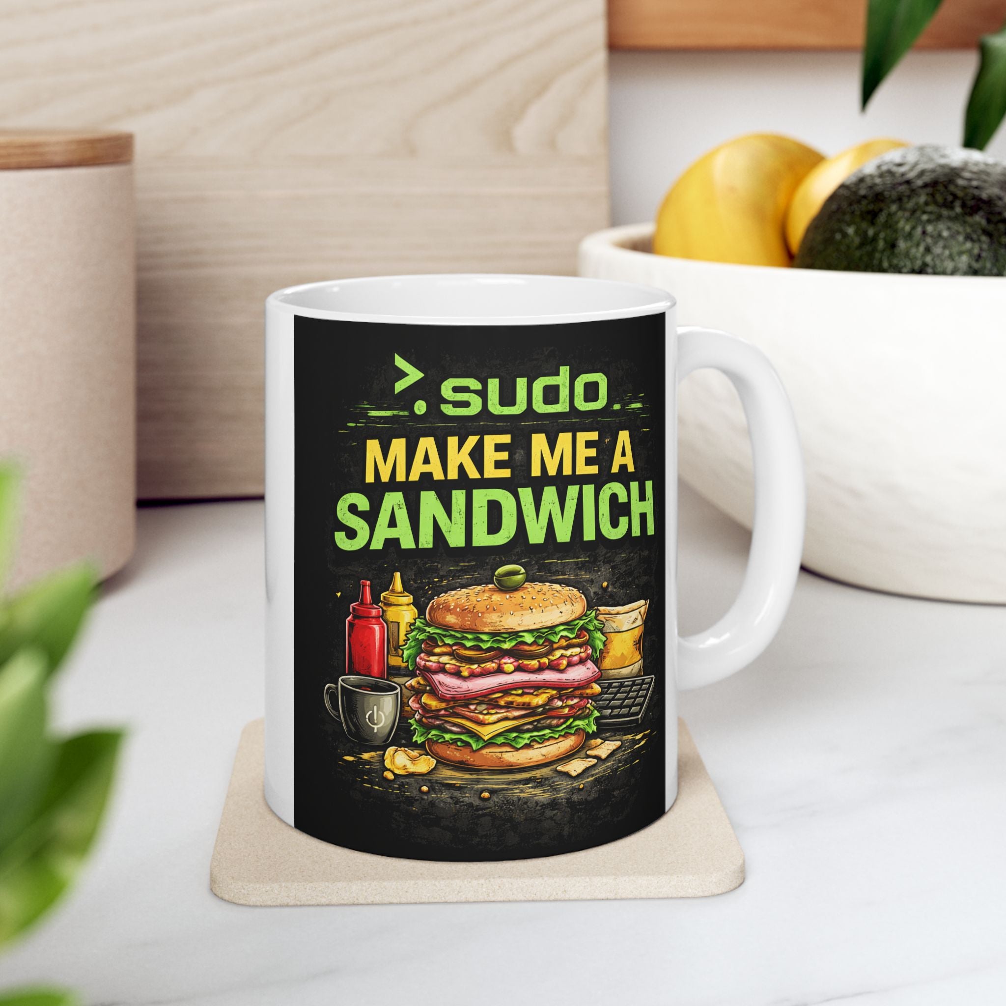 ">. Sudo Make me A Sandwich" Geek Humor Ceramic Mug, (11oz, 15oz)