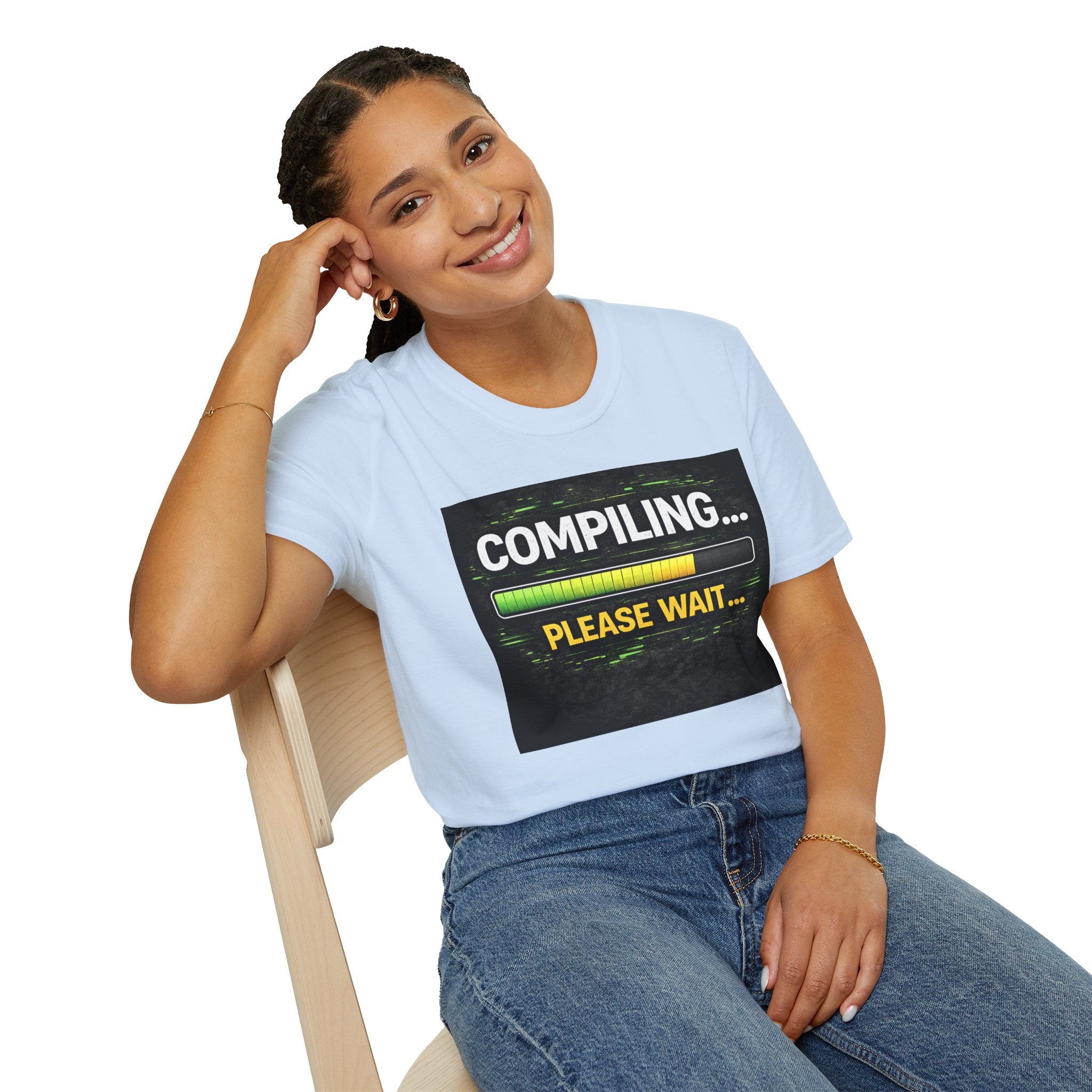 "Compiling... Please Wait" Programmer Loading Graphic Tee Funny IT Tech Humor T-Shirt