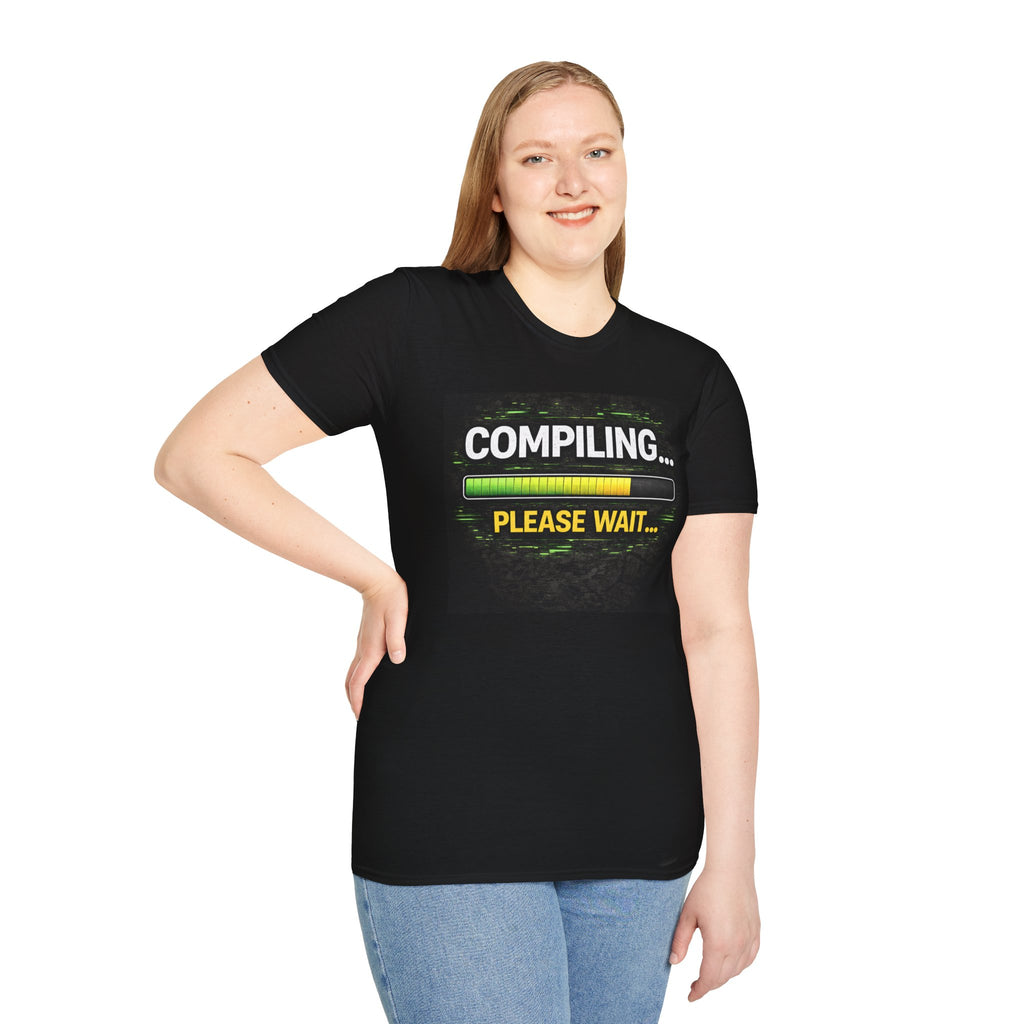 "Compiling... Please Wait" Programmer Loading Graphic Tee Funny IT Tech Humor T-Shirt