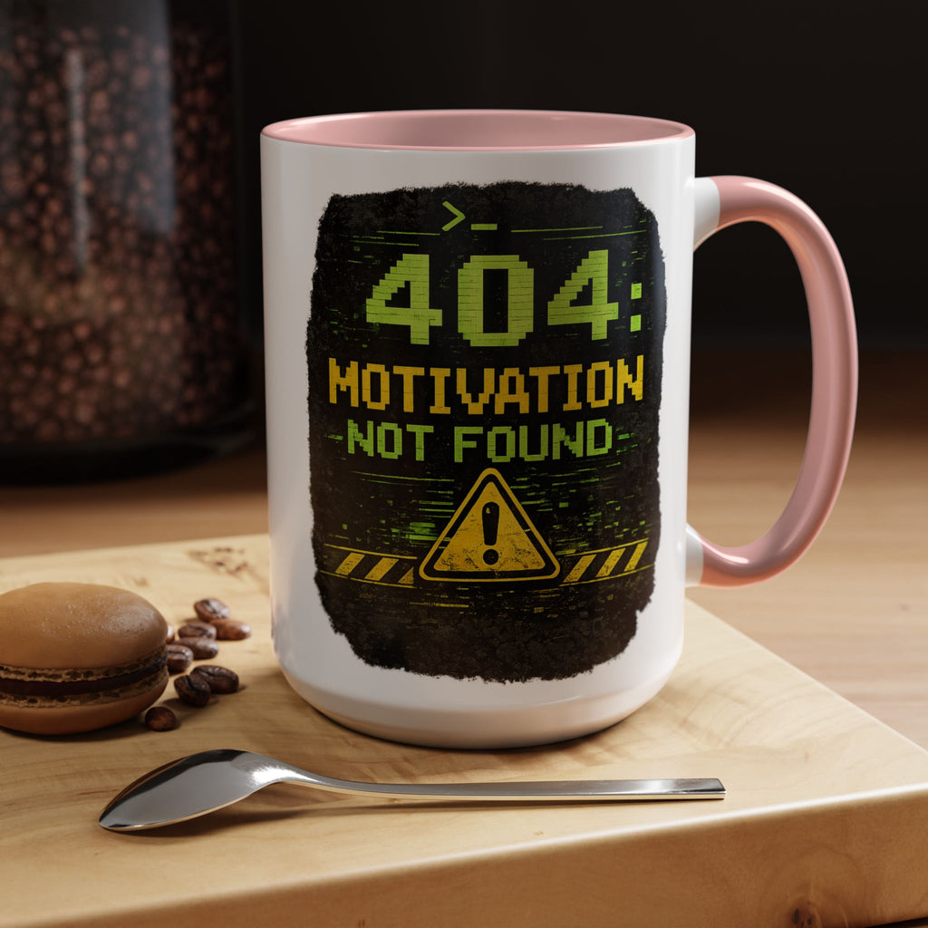 "Error 404 Motivation Not Found" IT Humor Accent Coffee Mug (11, 15oz)