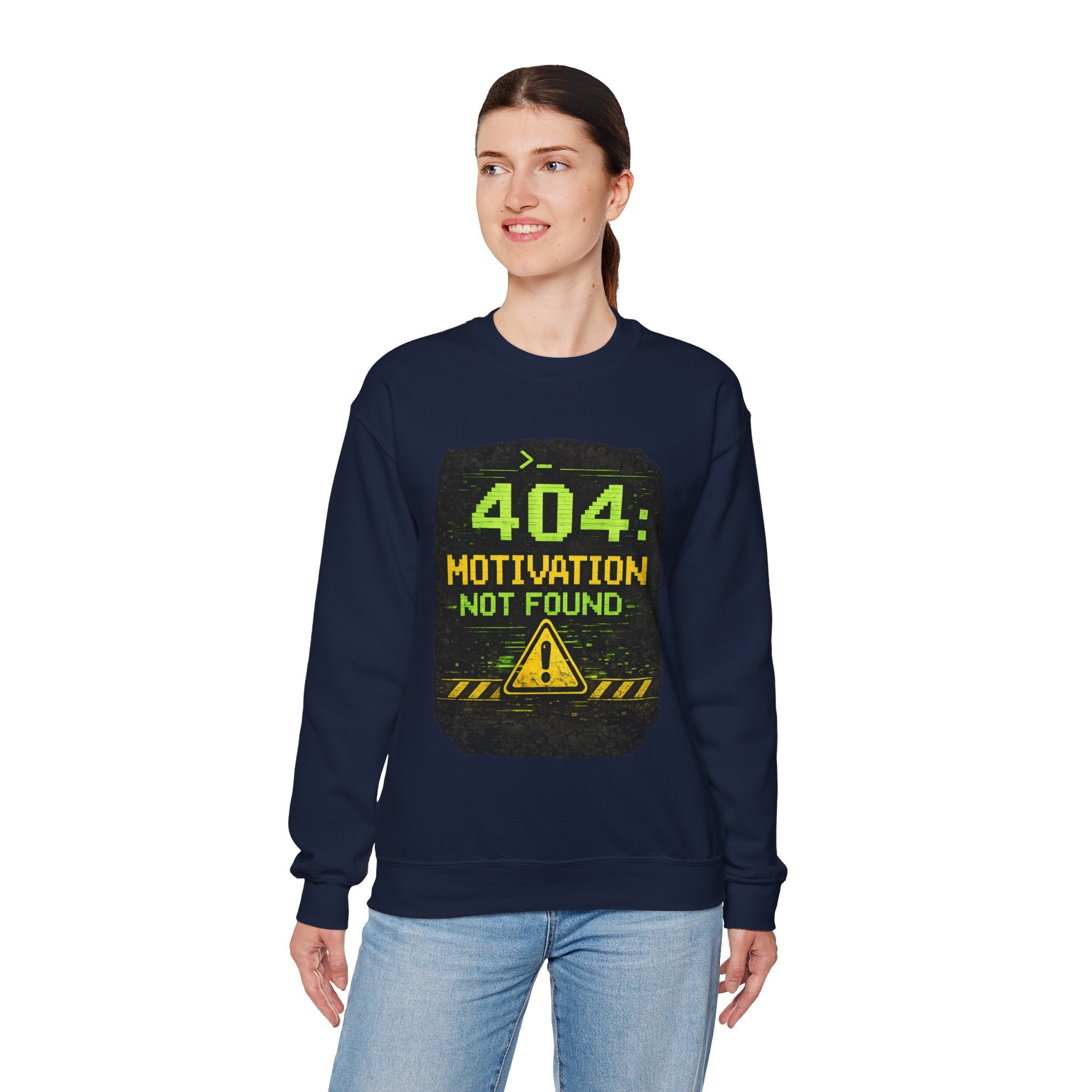 "404: Motivation Not Found" Funny Tech Graphic Crewneck Sweatshirt