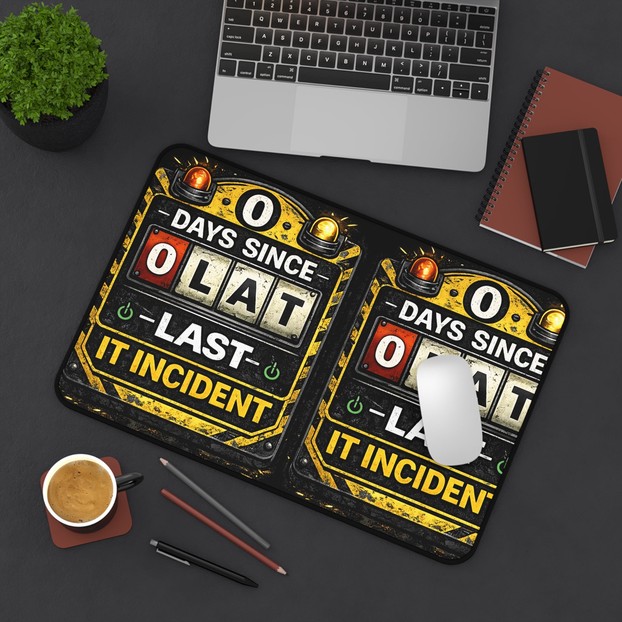 "0 Days Since Last IT Incident" Tech Humor Desk Mat — Funny IT Support Mouse Pad