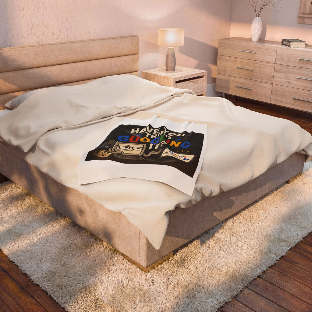 "Have You Tried Googling It?" Tech Humor Plush Blanket — Funny IT Computer Throw for Geeks