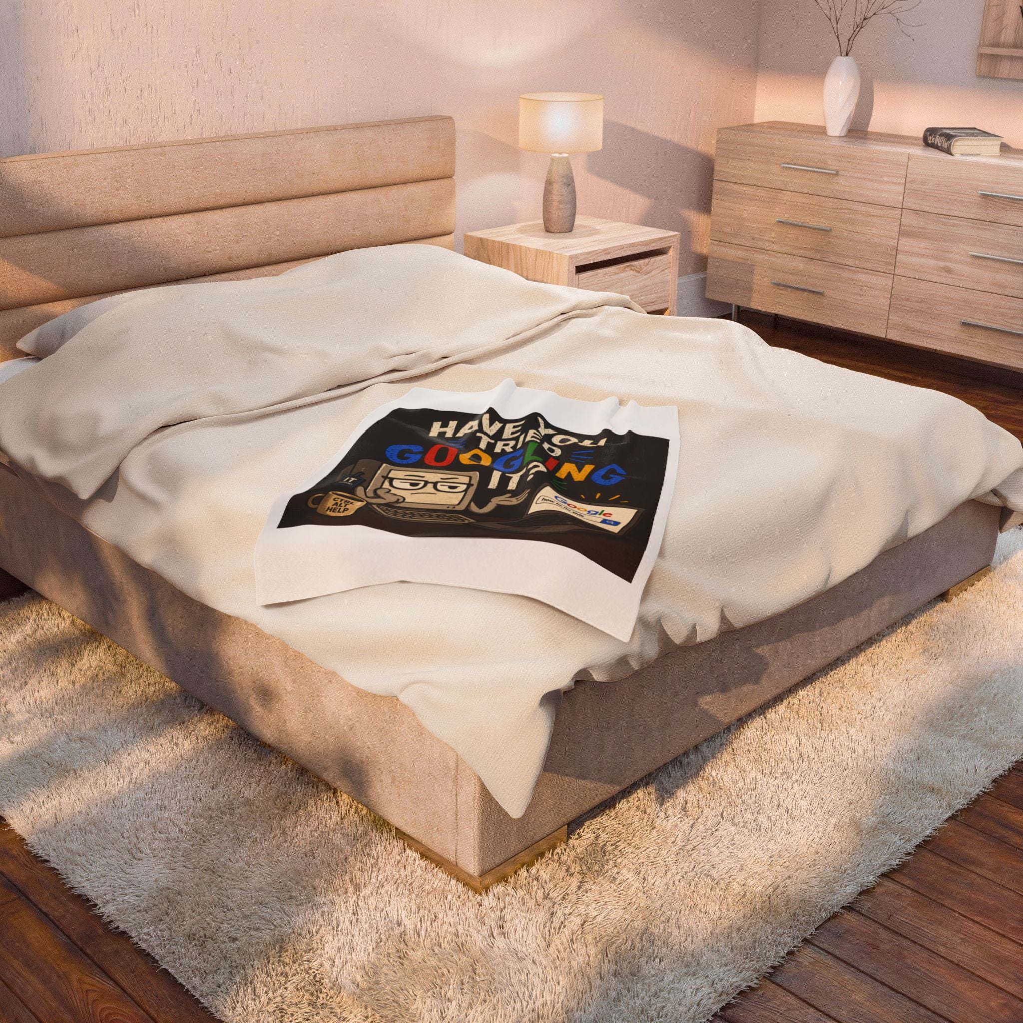 "Have You Tried Googling It?" Tech Humor Plush Blanket — Funny IT Computer Throw for Geeks