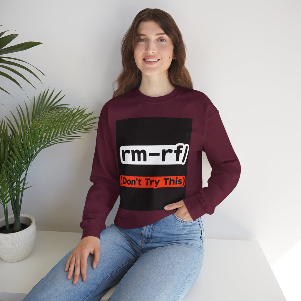 "rm -rf/ (Don't Try This)" — Funny Linux Command Crewneck Sweatshirt