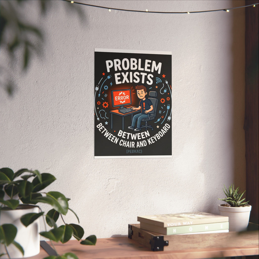 "Problem Exists Between Chair & Keyboard" Tech Humor Funny IT Matte Vertical Posters