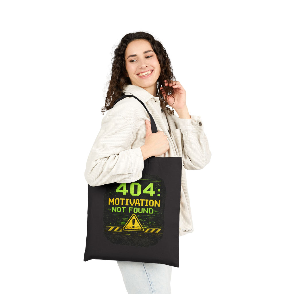 "404: Motivation Not Found" Funny IT Tech Humor Fake Error Canvas Tote Bag