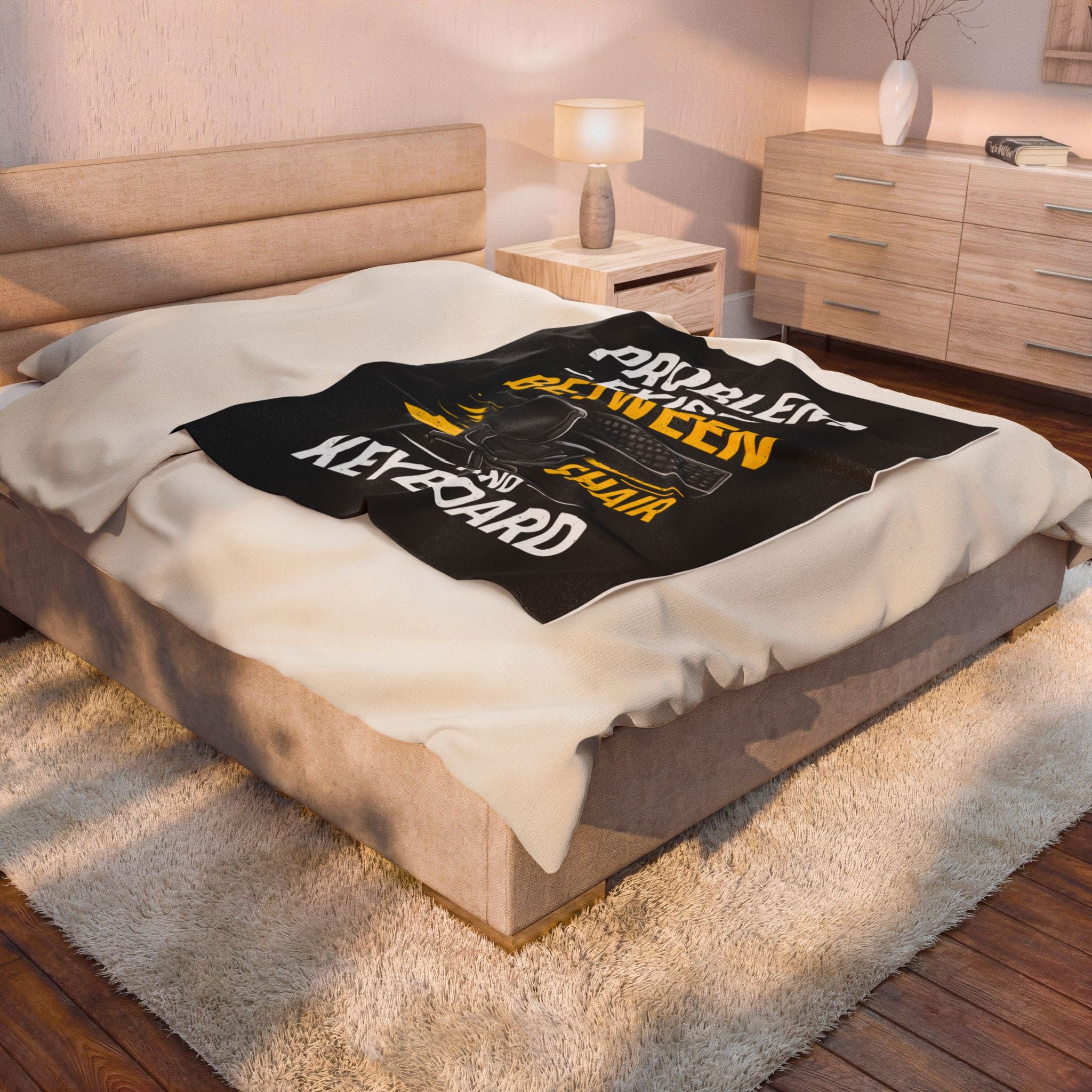 "Problem Exists Between Chair and Keyboard" Tech Humor Velveteen Throw Funny IT Funny Office Blanket
