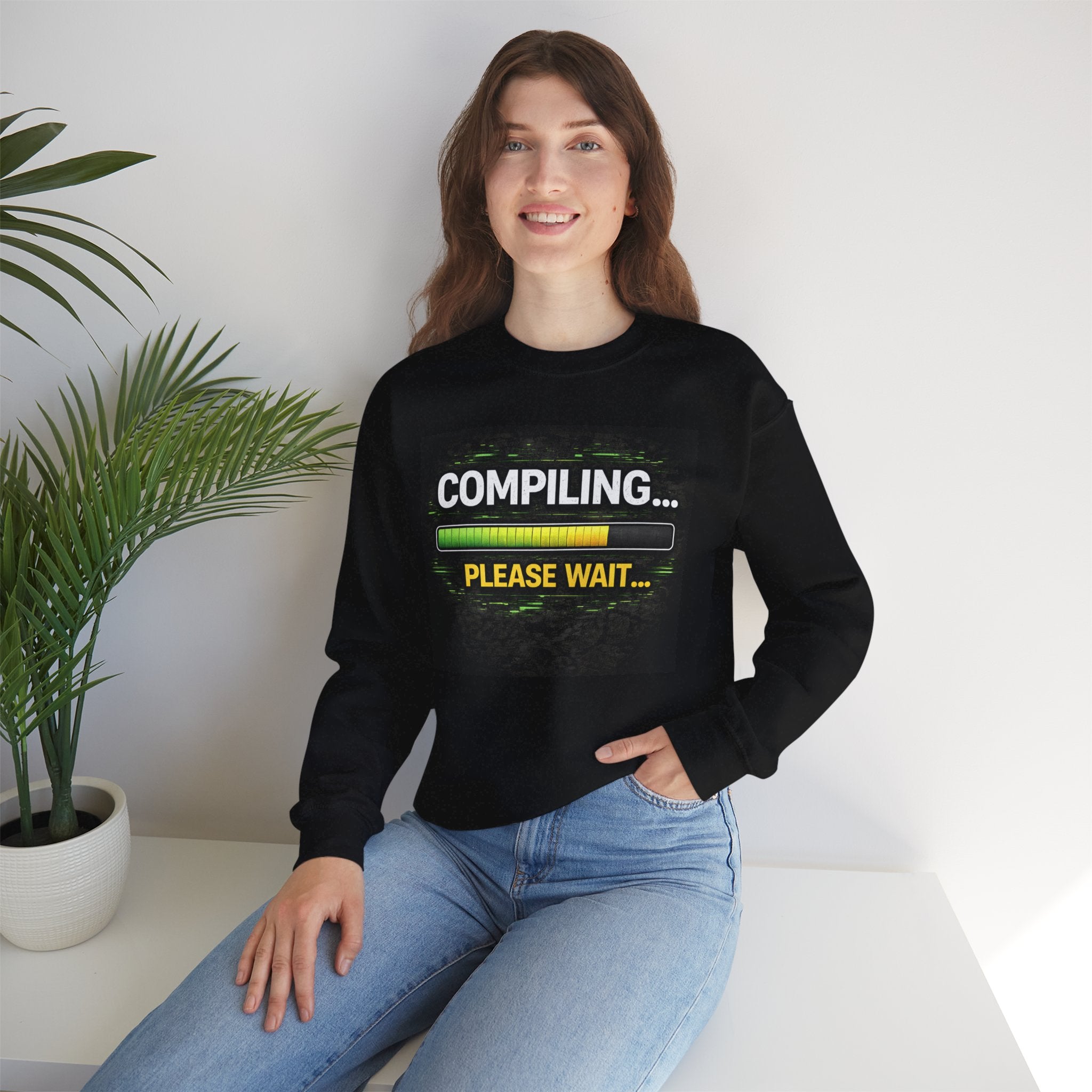 "Compiling... Please Wait" Tech Humor Crewneck Sweatshirt