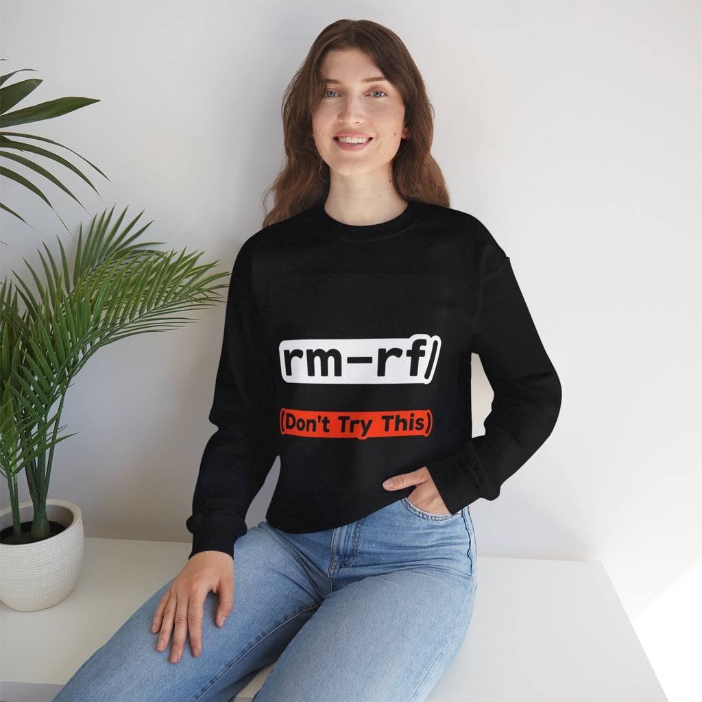 "rm -rf/ (Don't Try This)" — Funny Linux Command Crewneck Sweatshirt