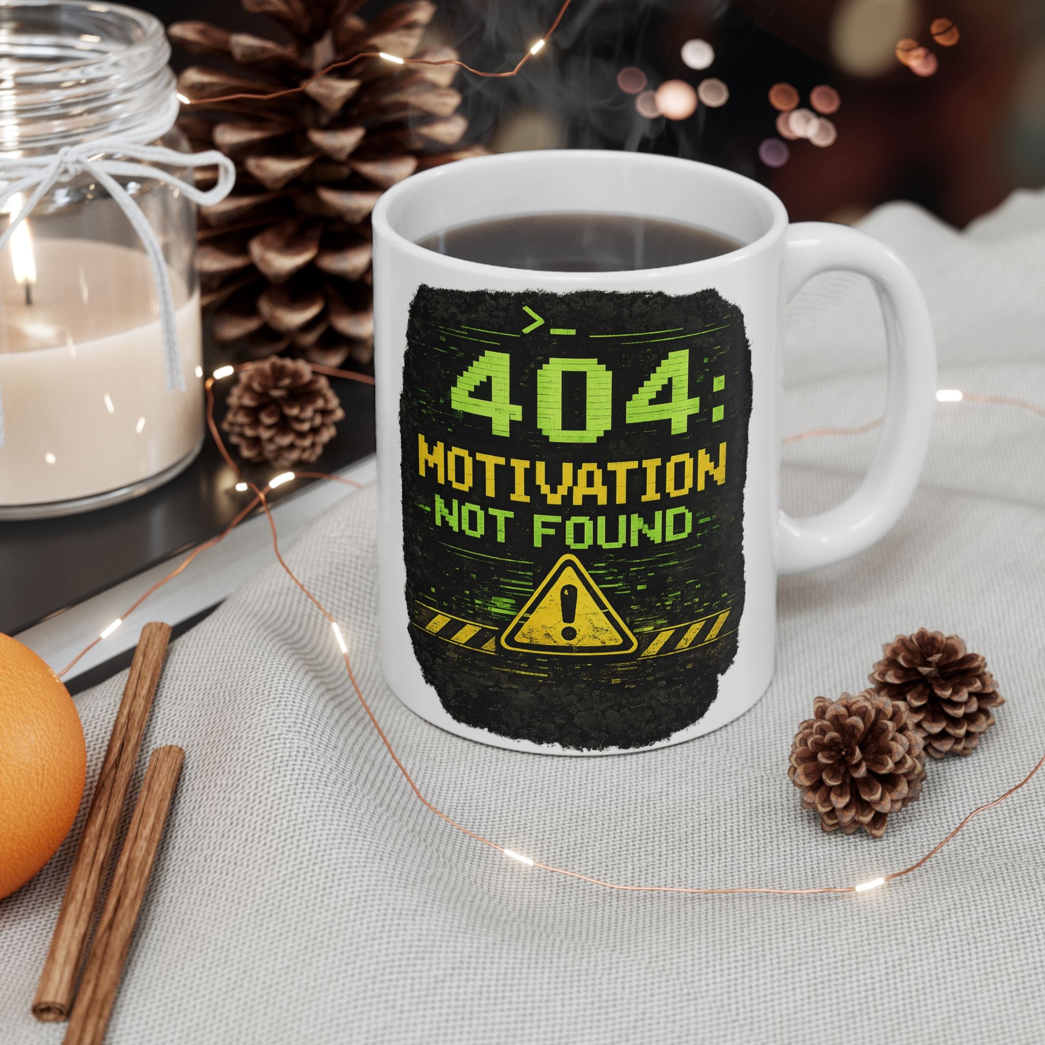 "Error 404 Motivation Not Found" Geek Humor Ceramic Mug, (11oz, 15oz)