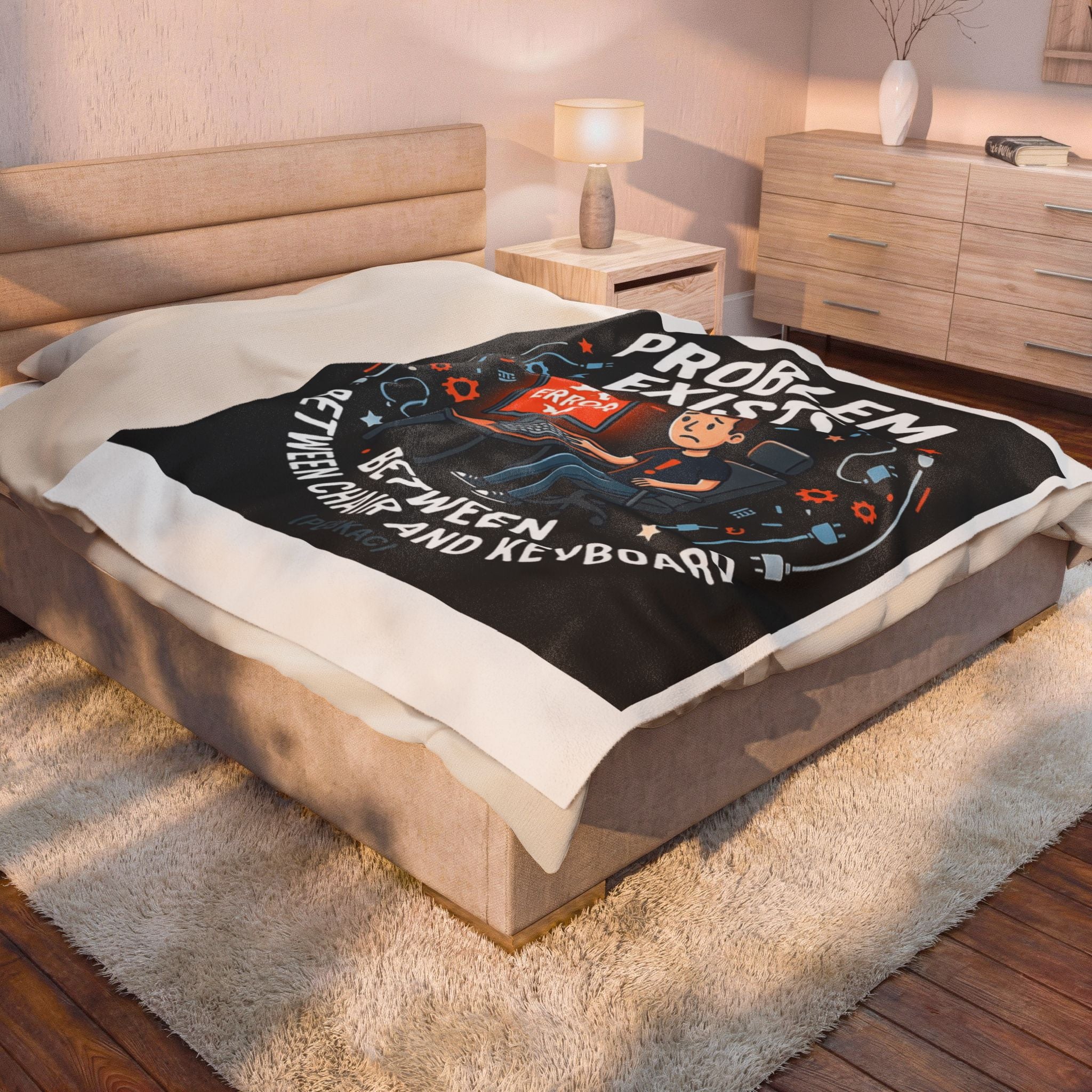 "Problem Exists Between The Chair & Keyboard" Tech Humor Funny IT Velveteen Plush Blanket