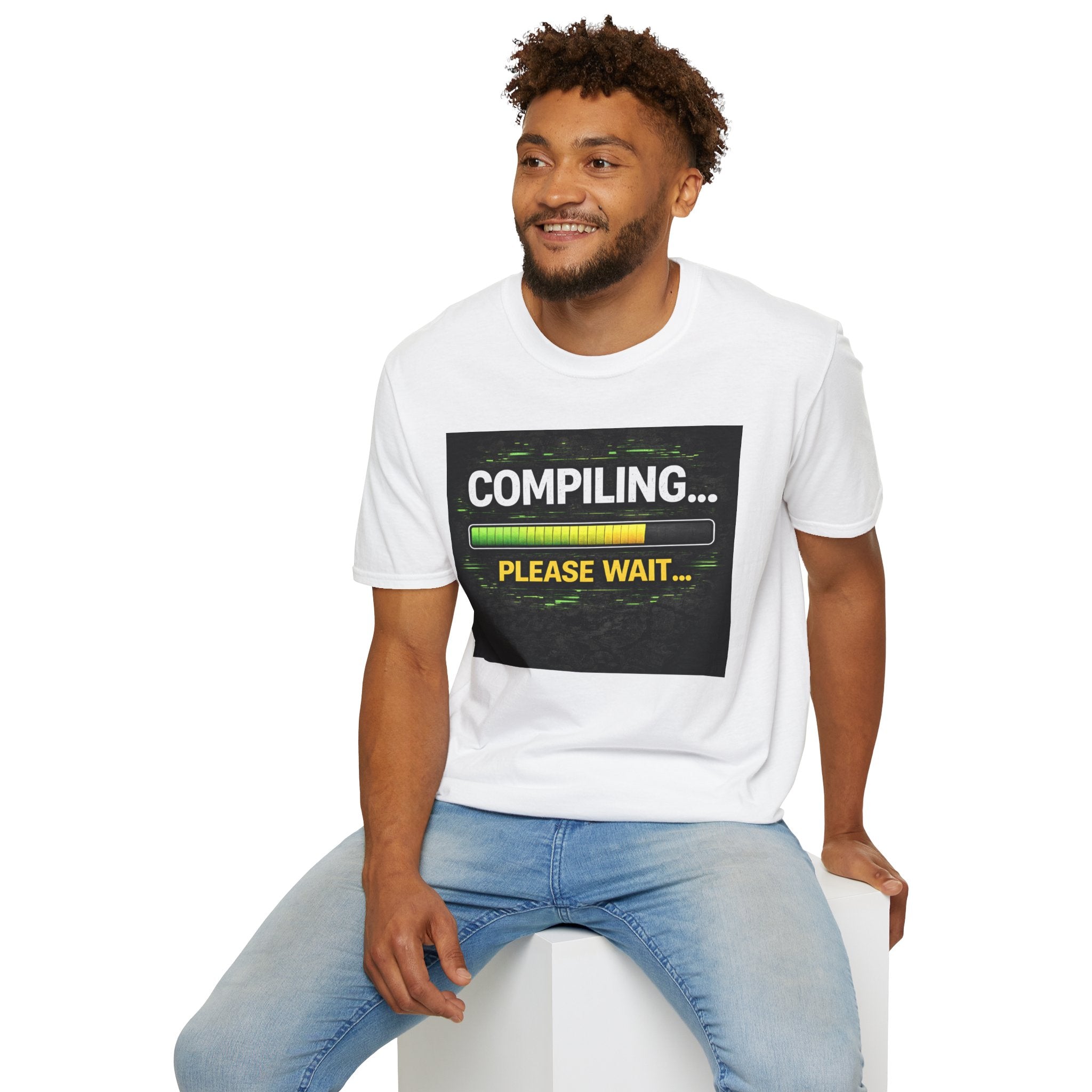 "Compiling... Please Wait" Programmer Loading Graphic Tee Funny IT Tech Humor T-Shirt