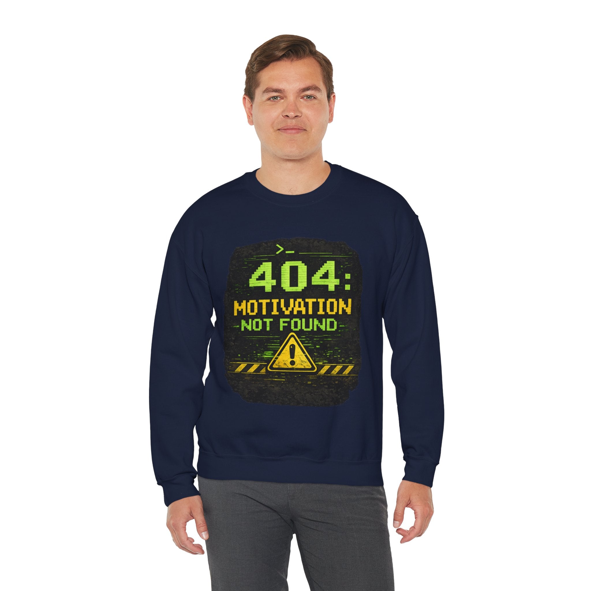 "404: Motivation Not Found" Funny Tech Graphic Crewneck Sweatshirt