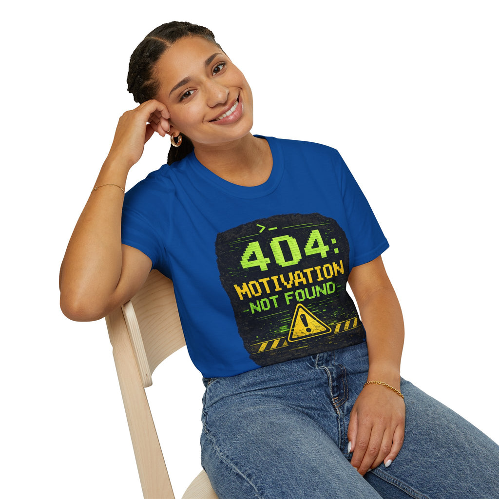 "404: Motivation Not Found" Funny IT Graphic Tee- Tech Humor T-Shirt