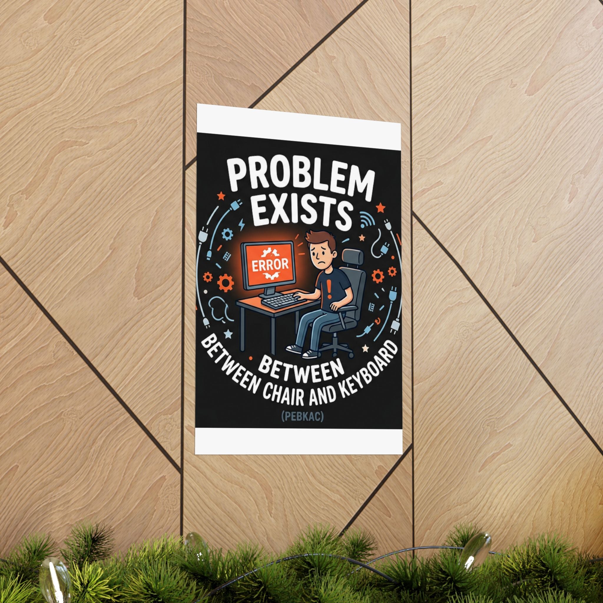 "Problem Exists Between Chair & Keyboard" Tech Humor Funny IT Matte Vertical Posters